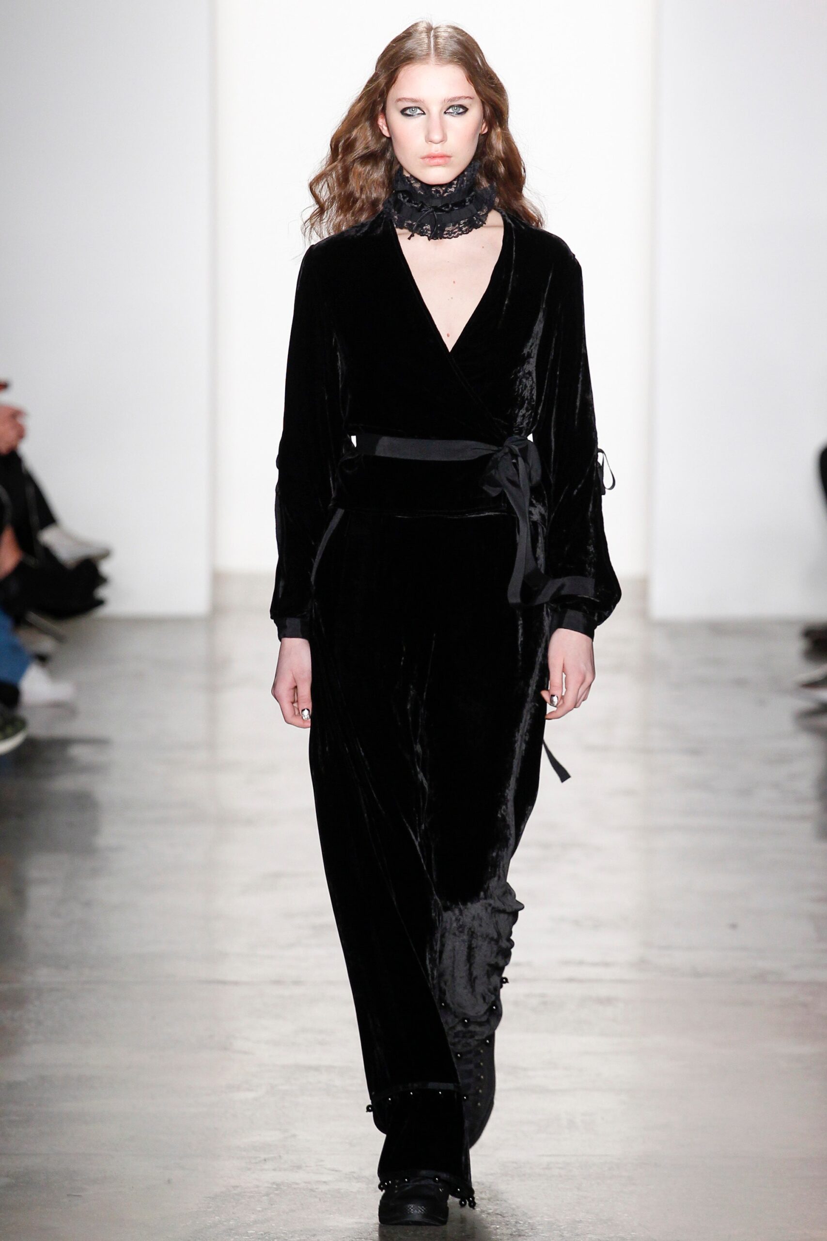 black velvet long-sleeve dress