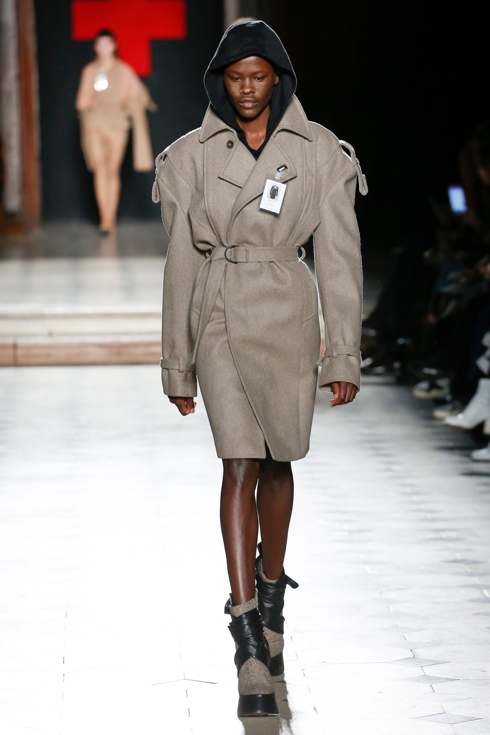 gray belted wool coat