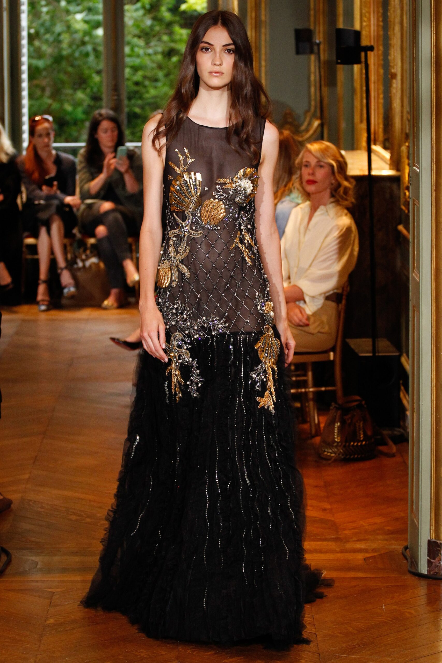 black silk embroidered gown