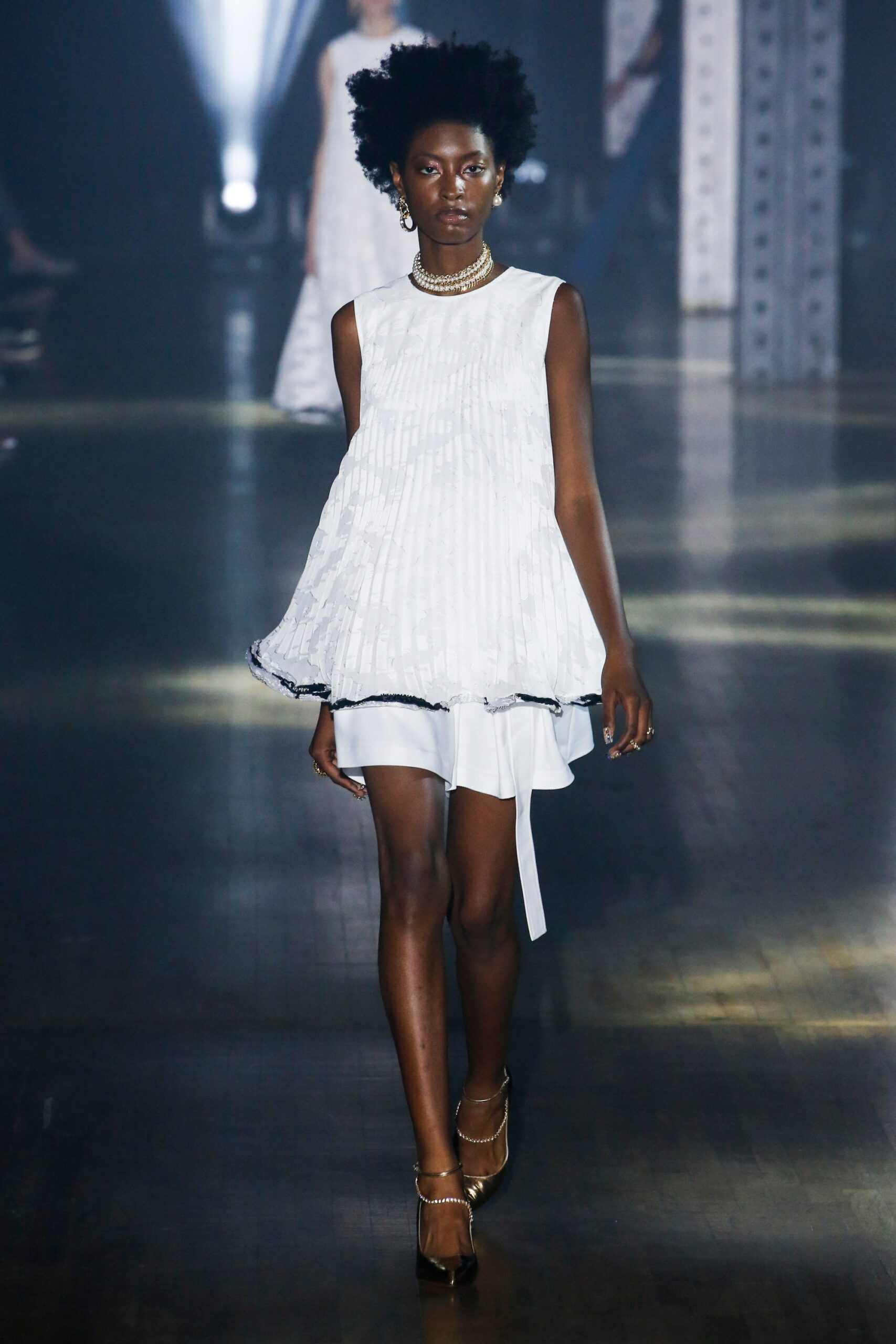 white pleated mini dress