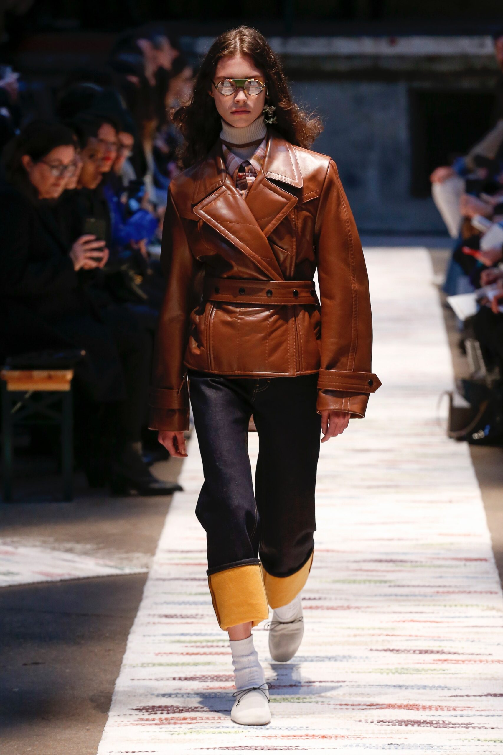 brown leather belted jacket
