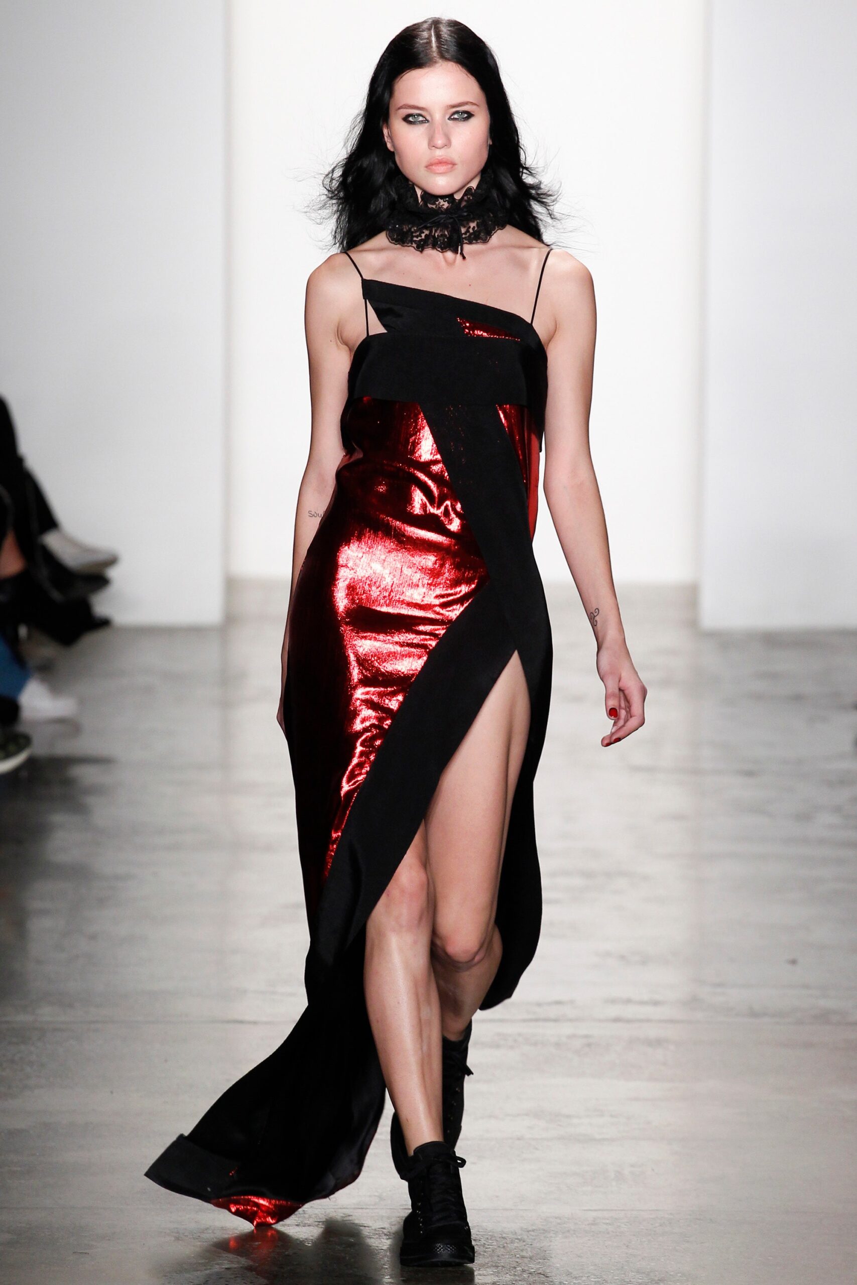 red and black shiny dress