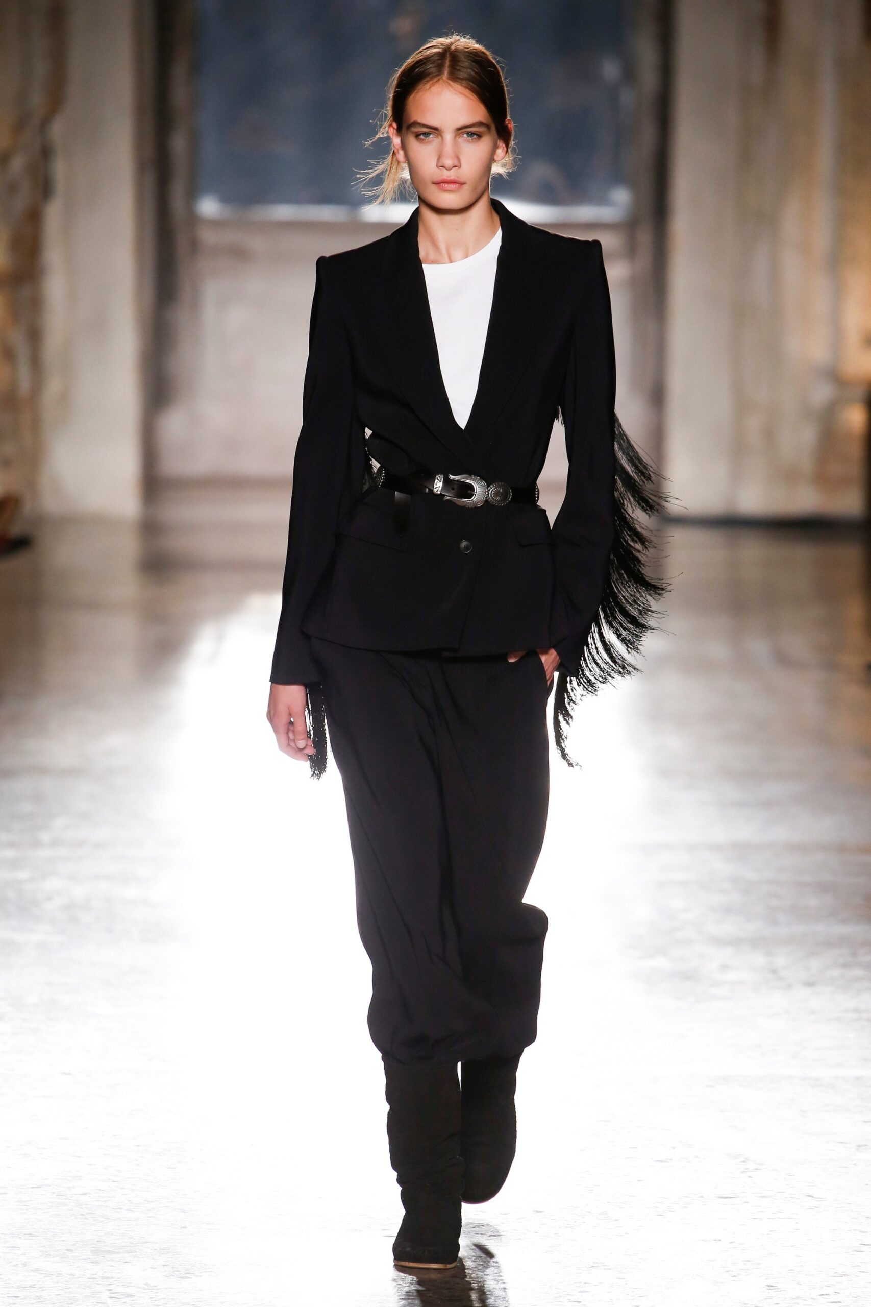 black tailored blazer with fringe