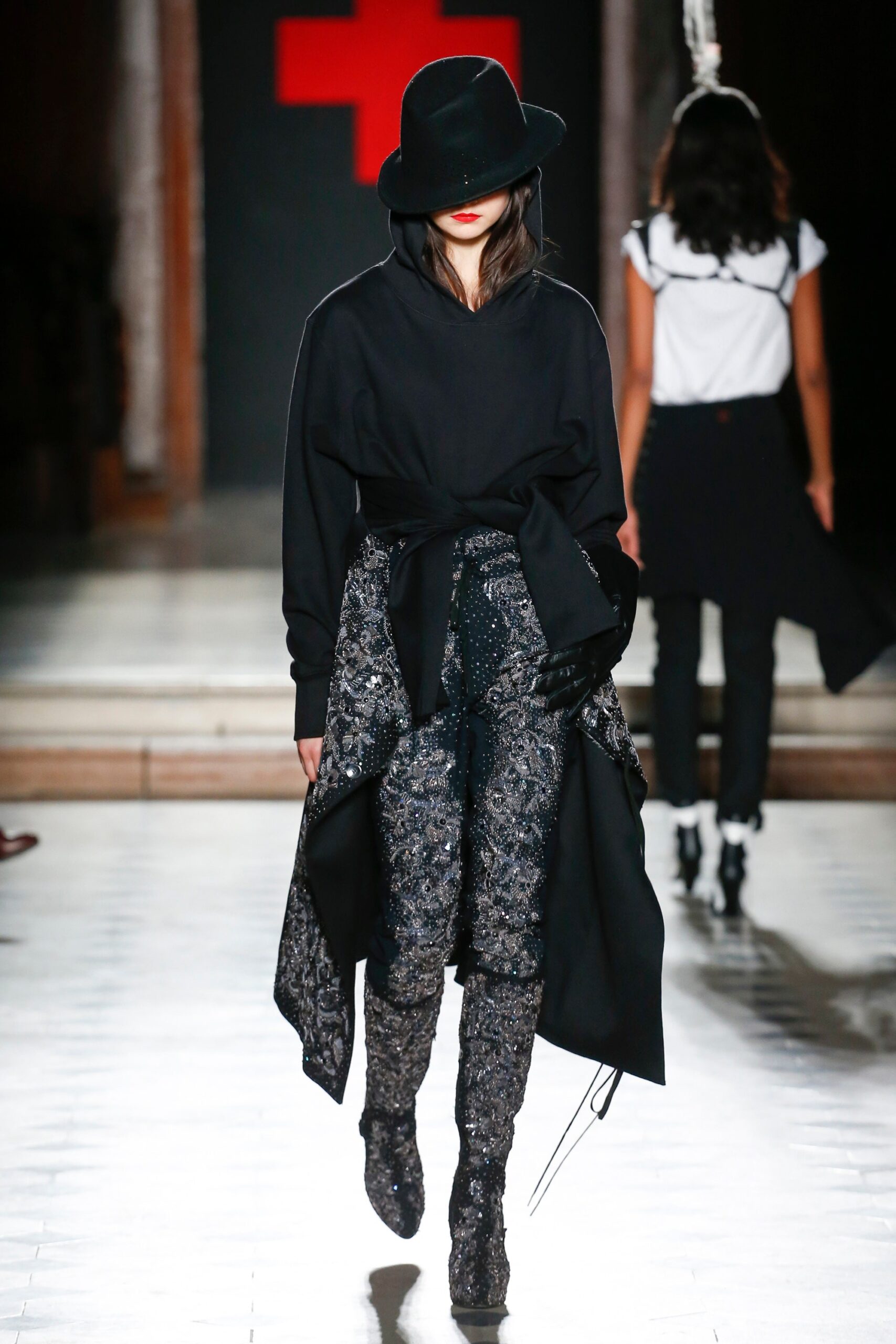 black silk fitted flared pants