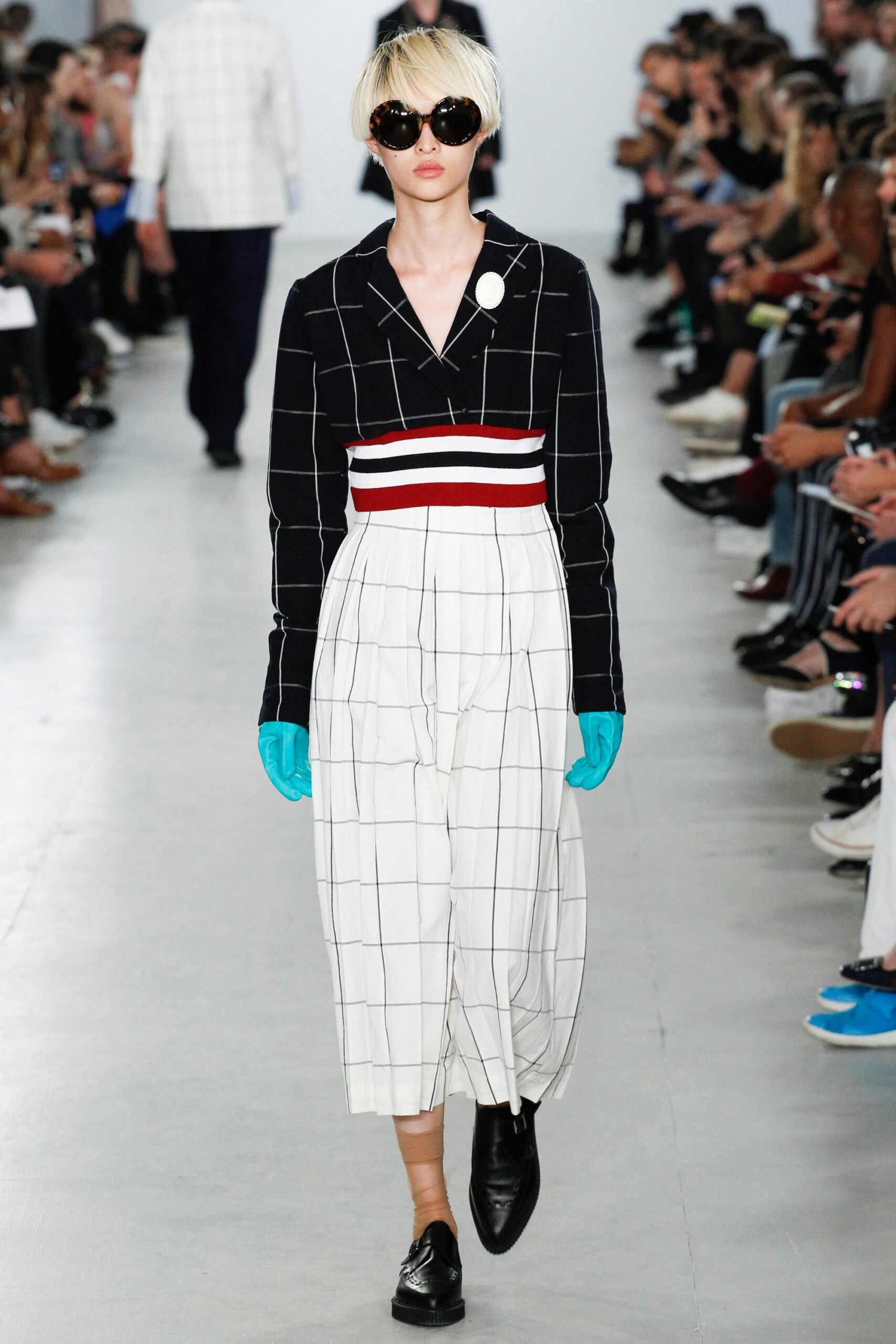 black and white checked shirt-dress