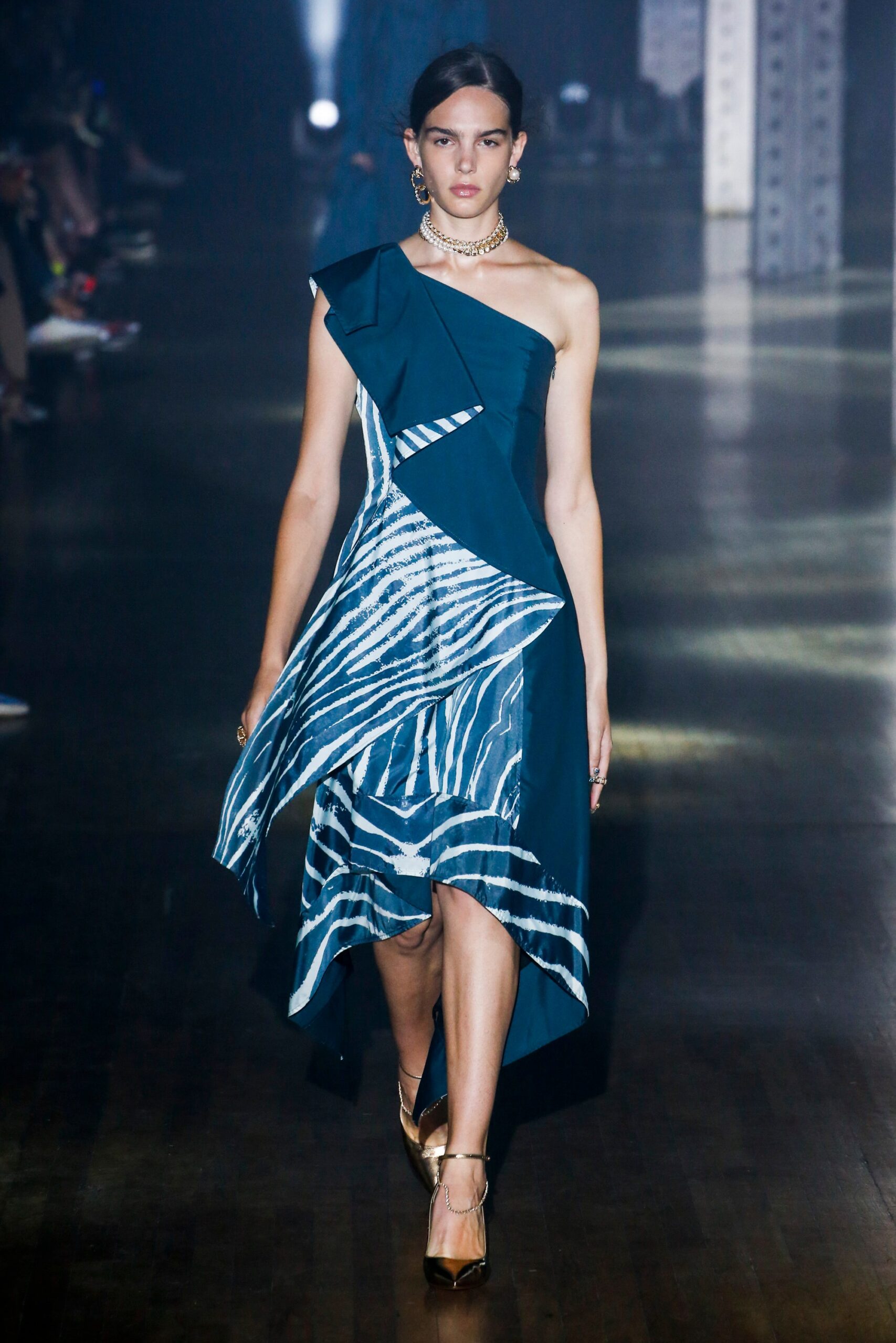 blue silk asymmetric dress