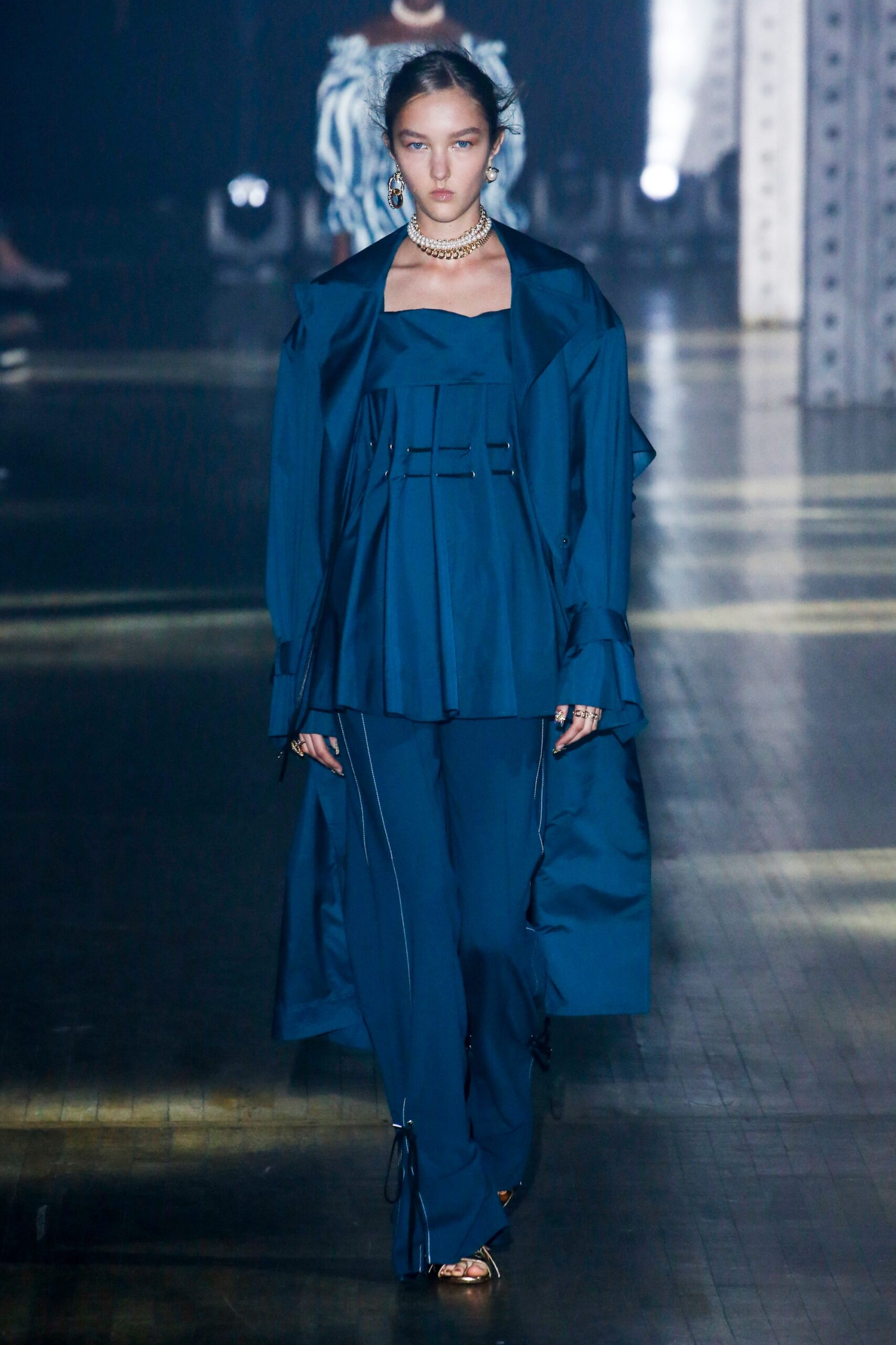 blue silk relaxed top and pants