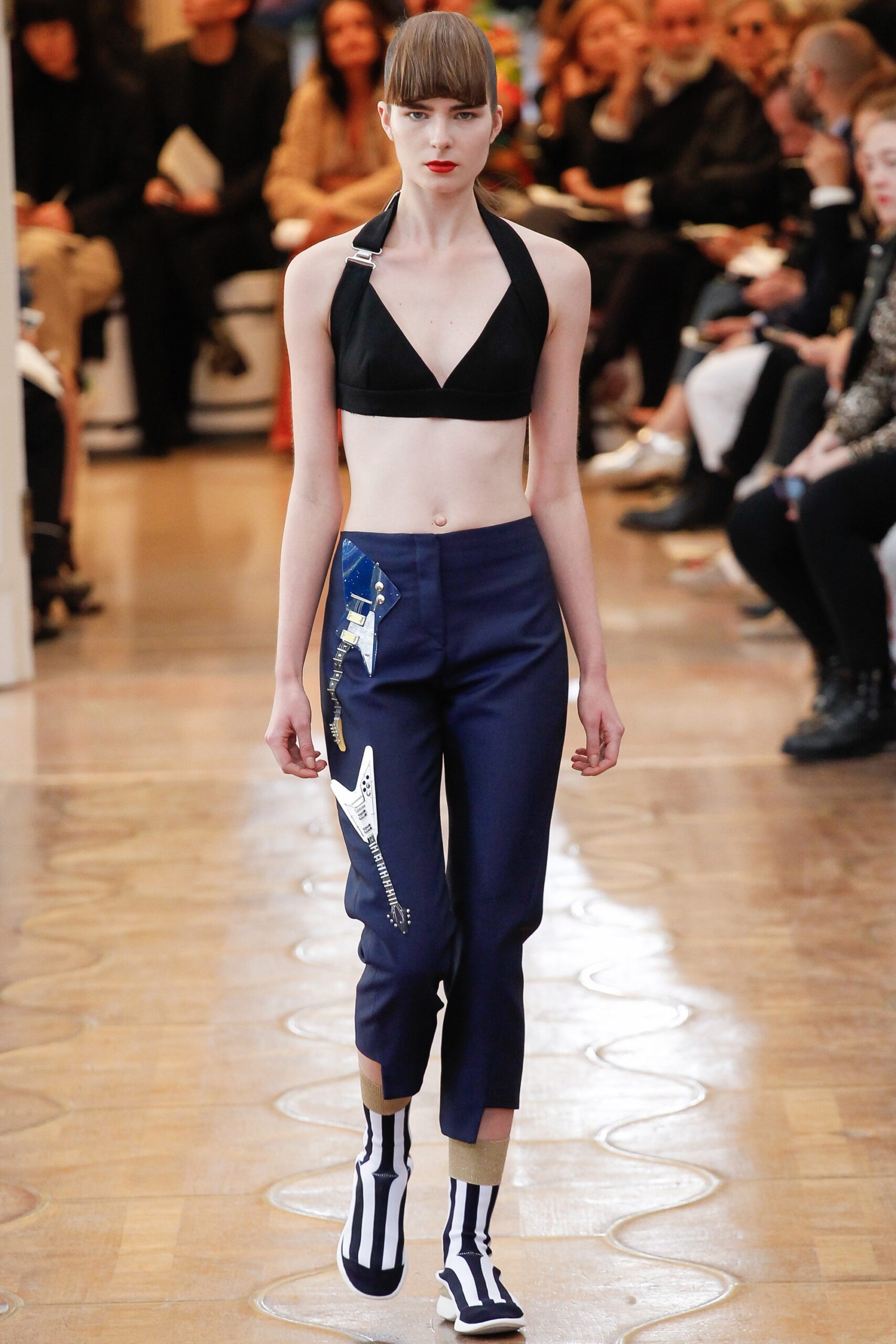 blue slim zippered pants