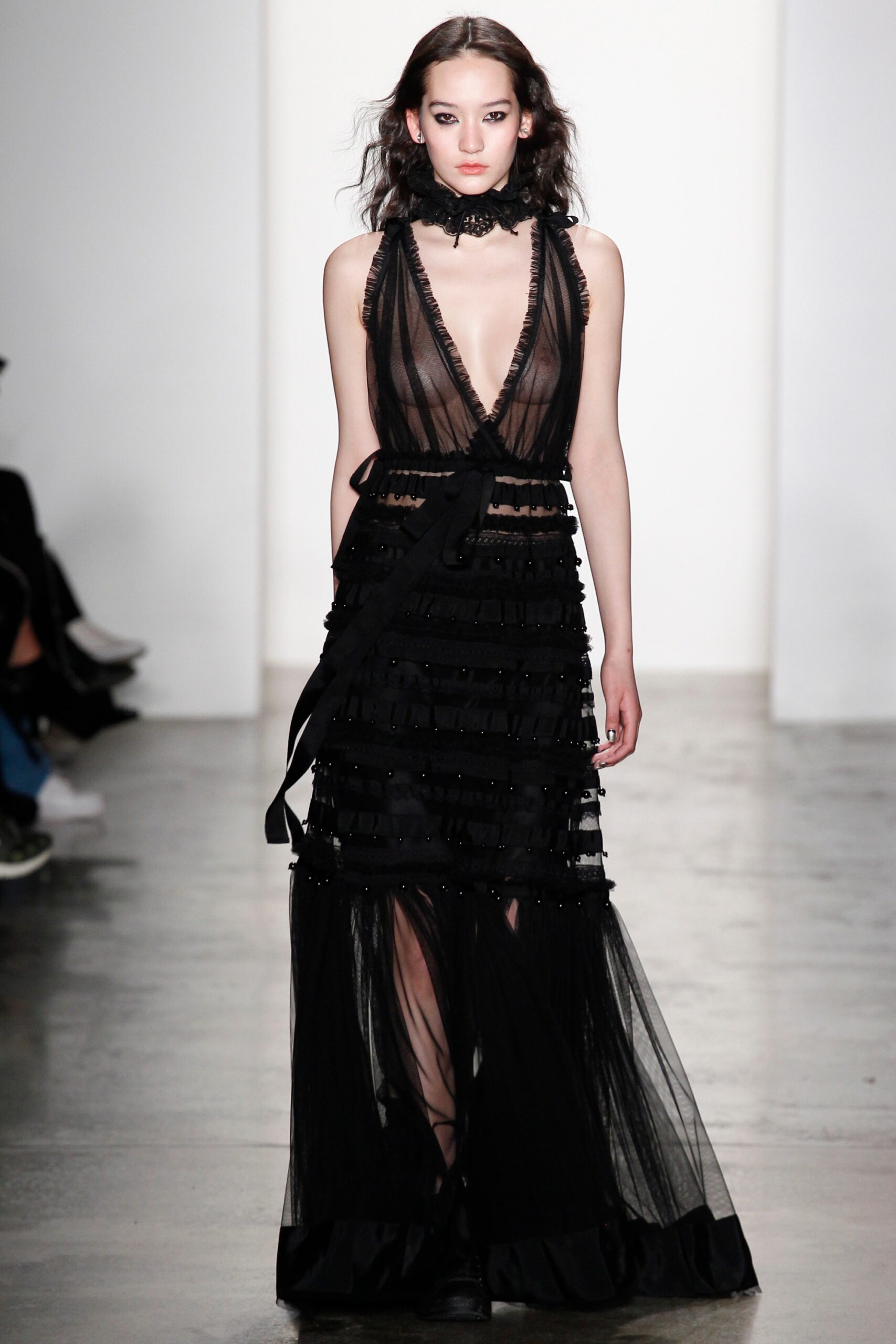 black sheer layered gown