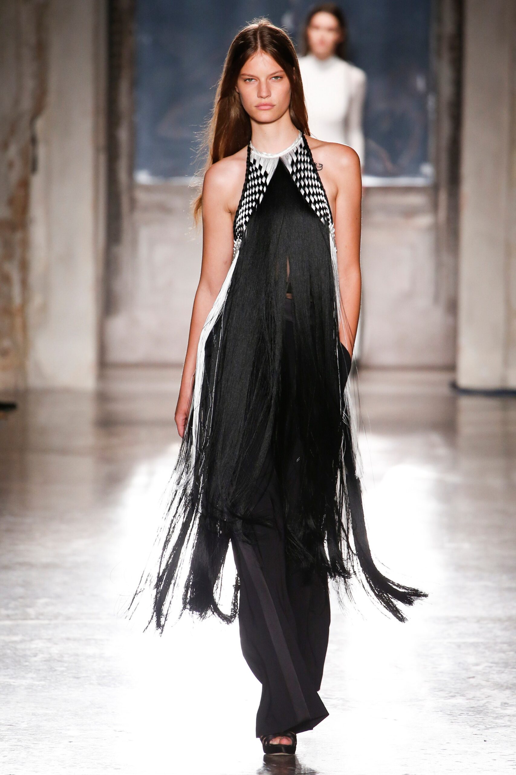 black silk fitted straight-leg pants