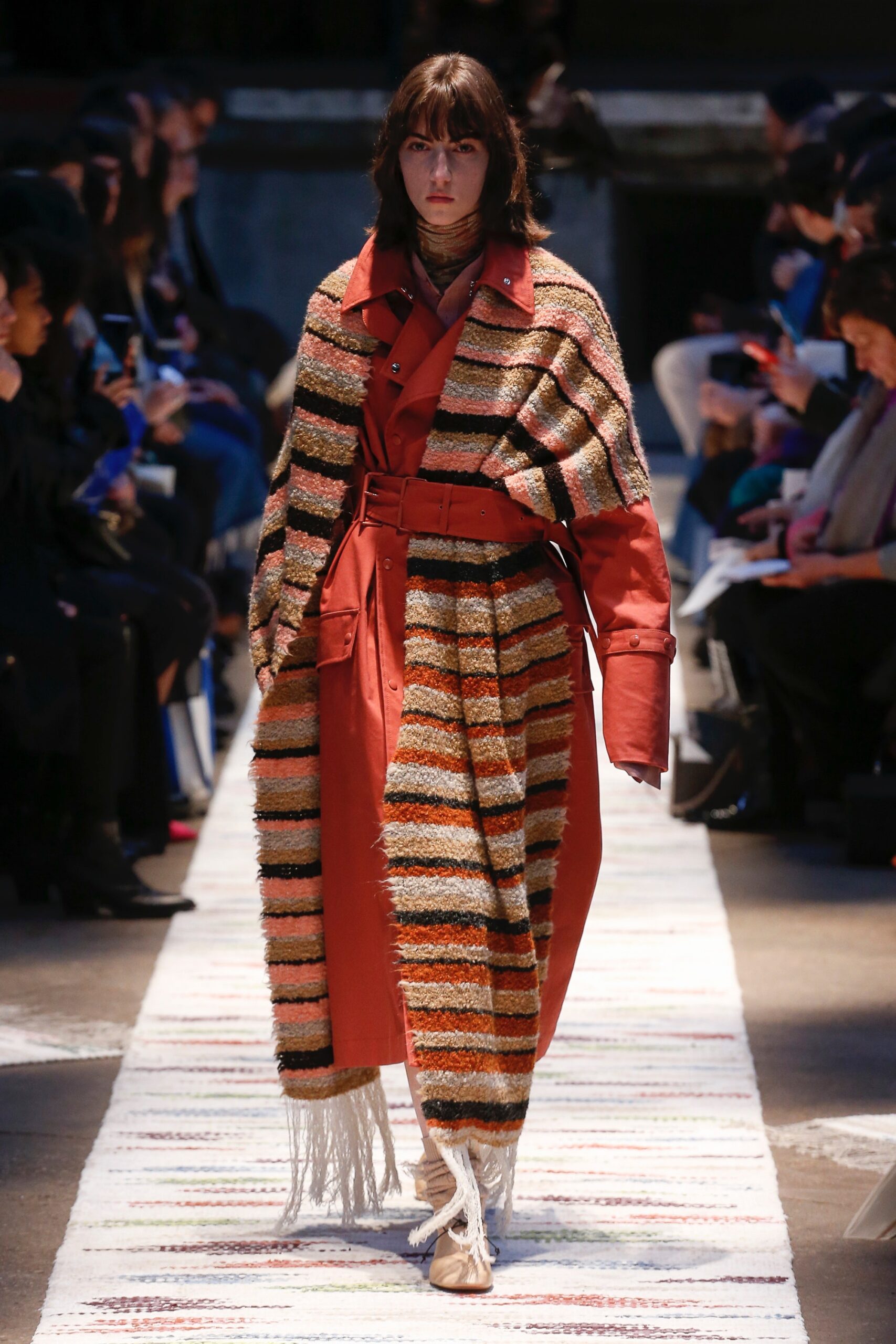 red multi-striped relaxed coat