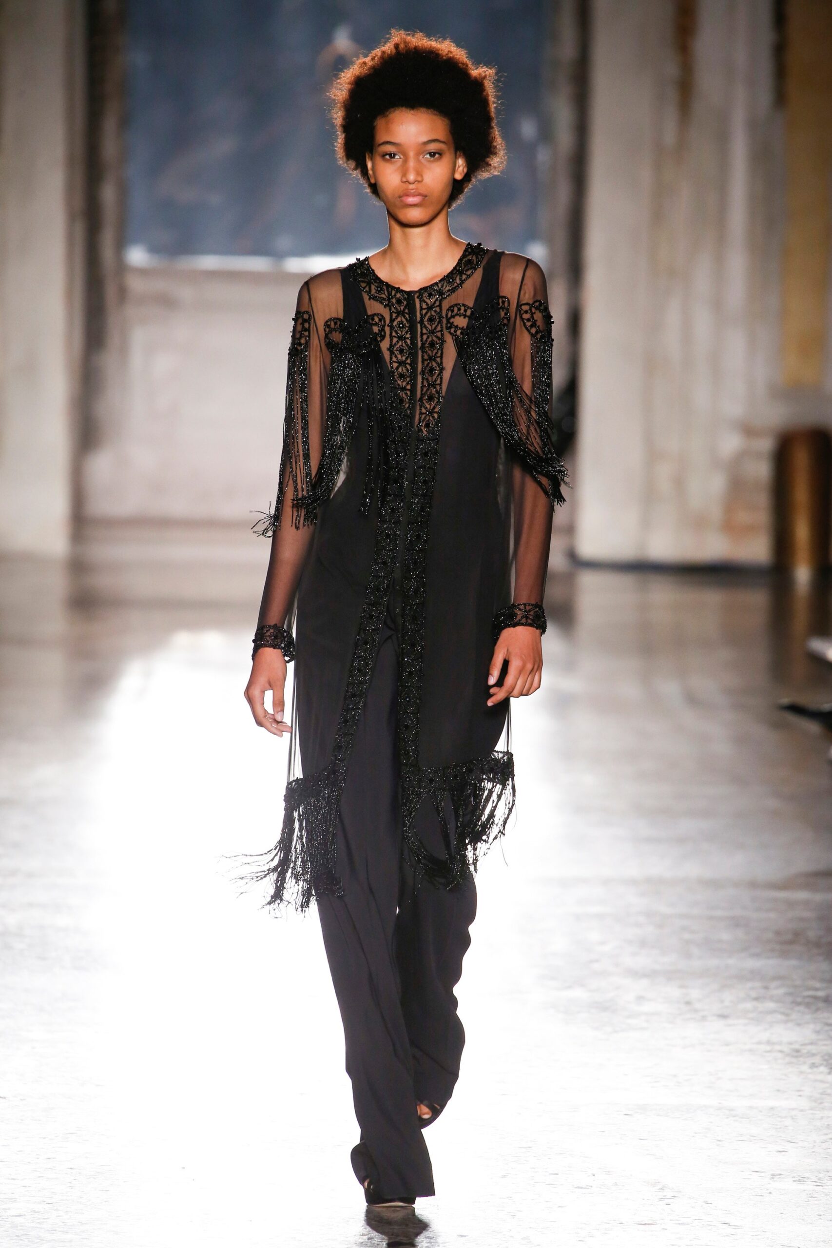 black silk fitted straight-leg pants