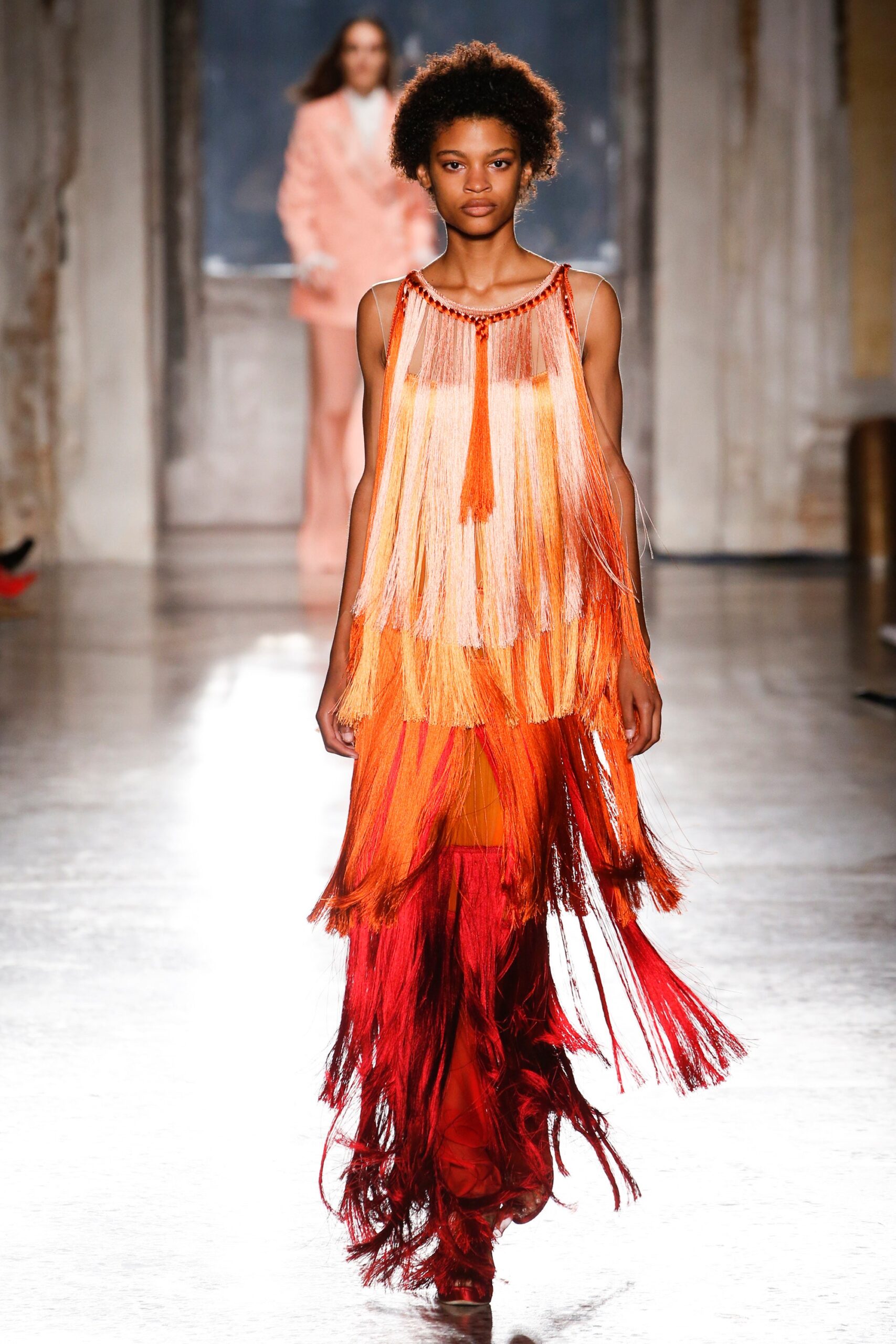fringed orange and red maxi dress