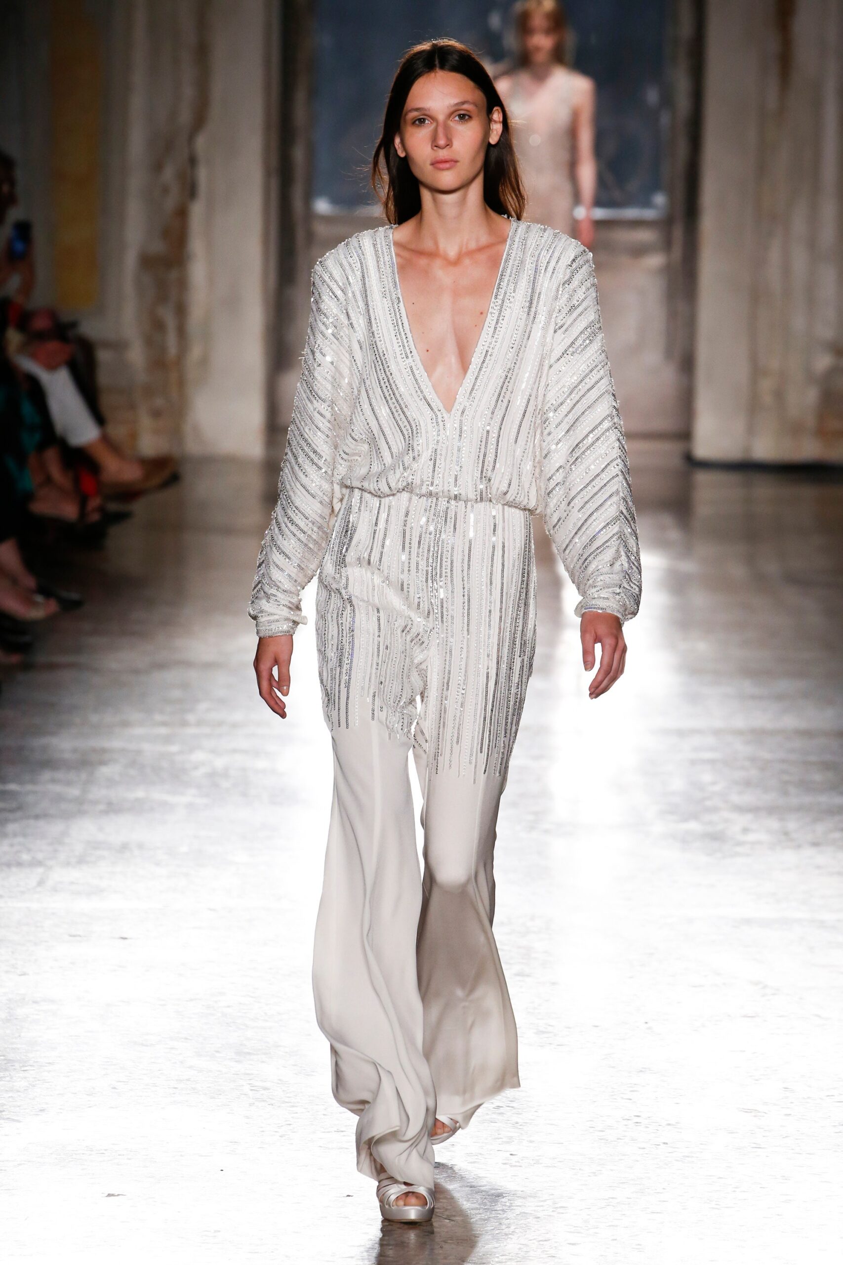 white beaded fitted jumpsuit