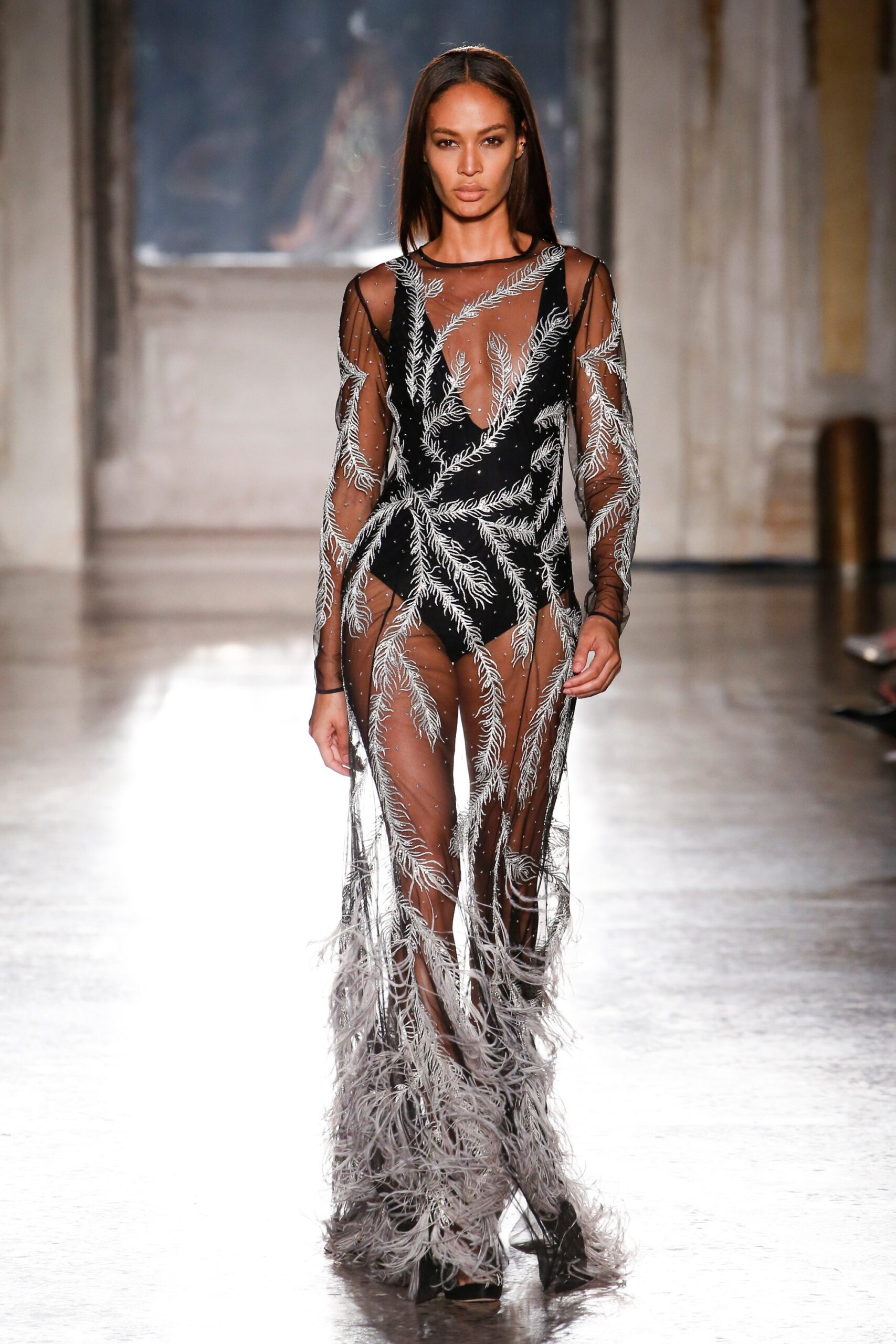 black silk embroidered gown