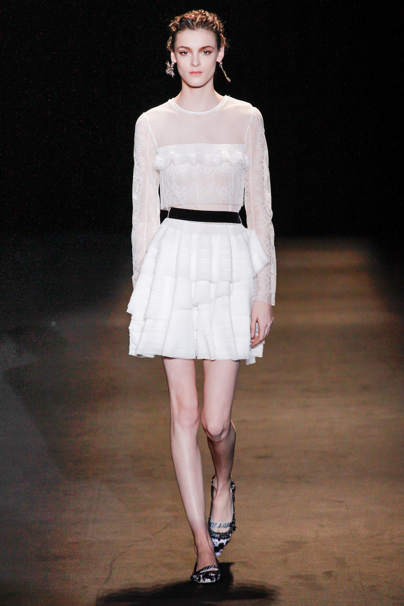 white lace blouse and mini skirt