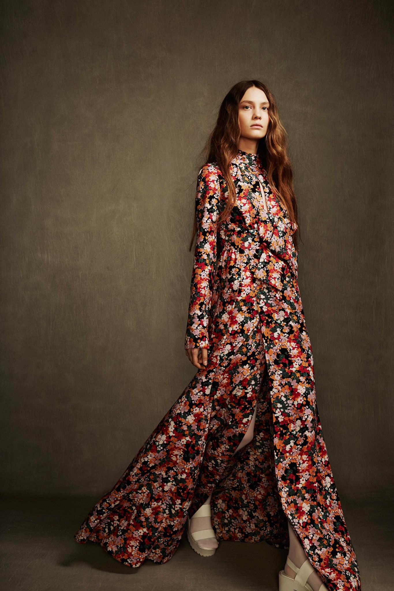 floral maxi dress with long sleeves