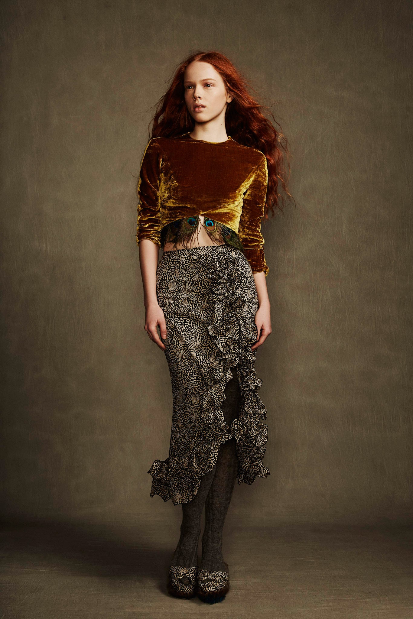 black silk fitted high-waisted tiered fringed midi skirt