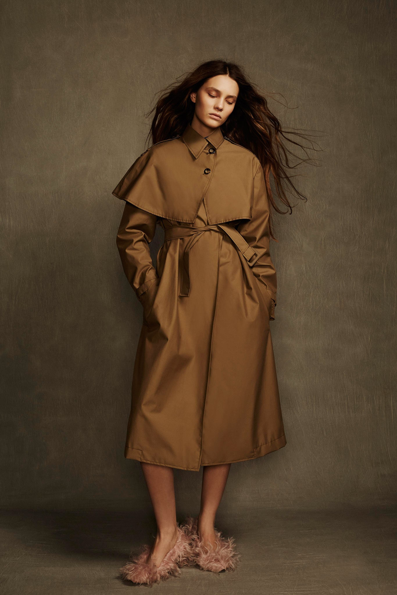 brown cotton relaxed trench coat