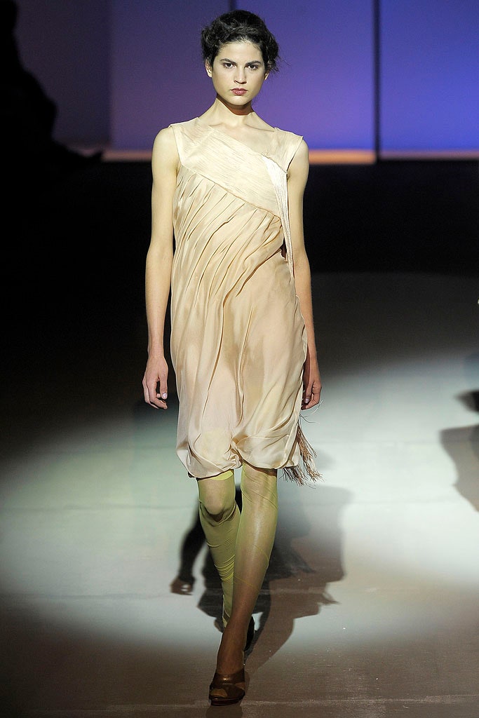 beige silk fitted asymmetric dress