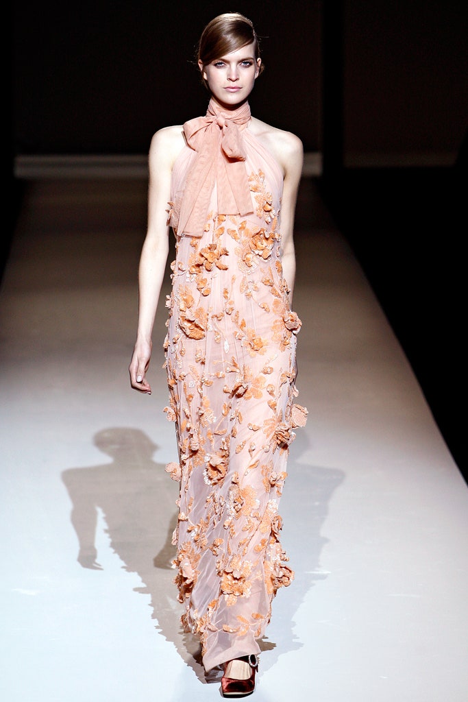 pink silk embroidered gown