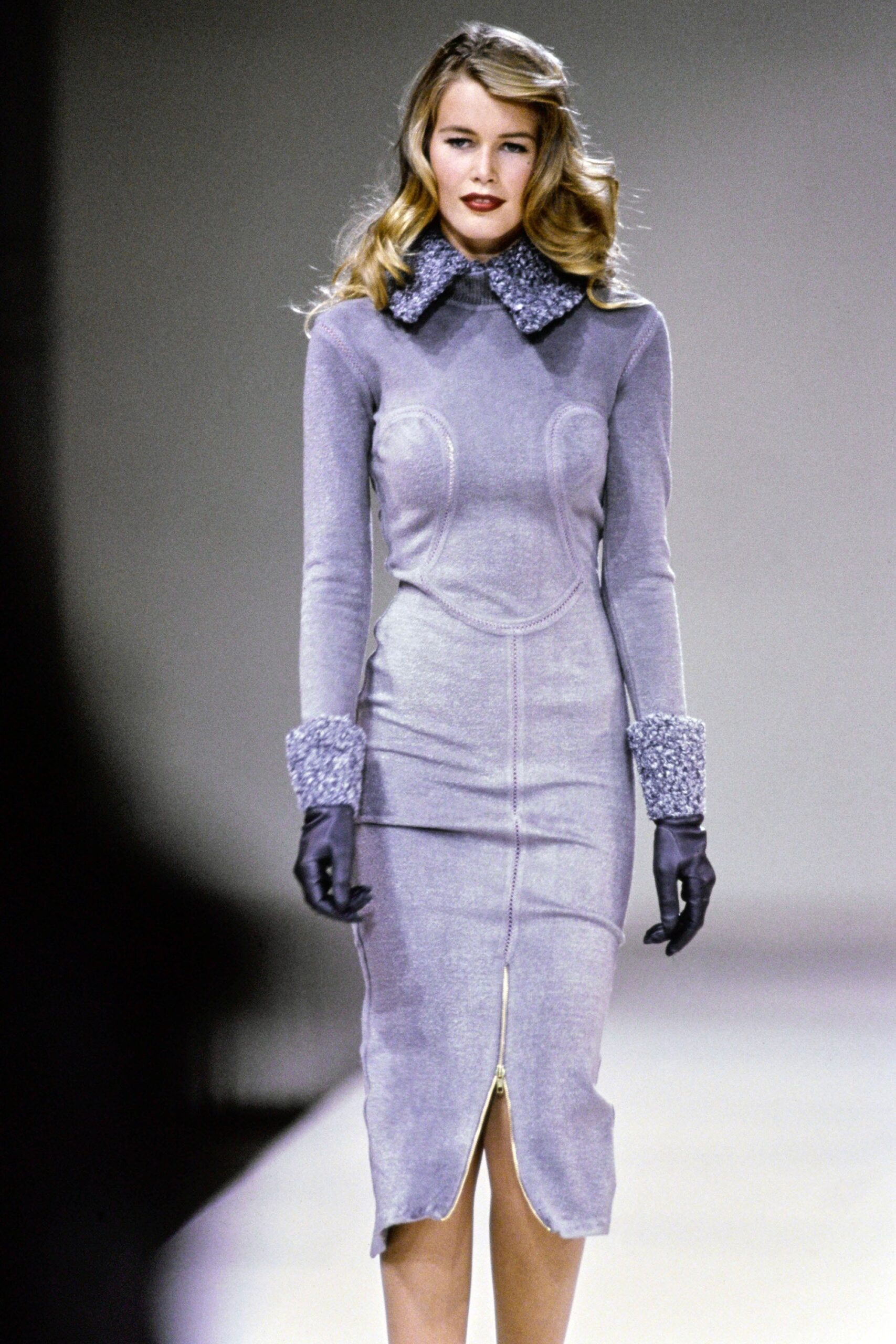 fitted purple velvet midi dress