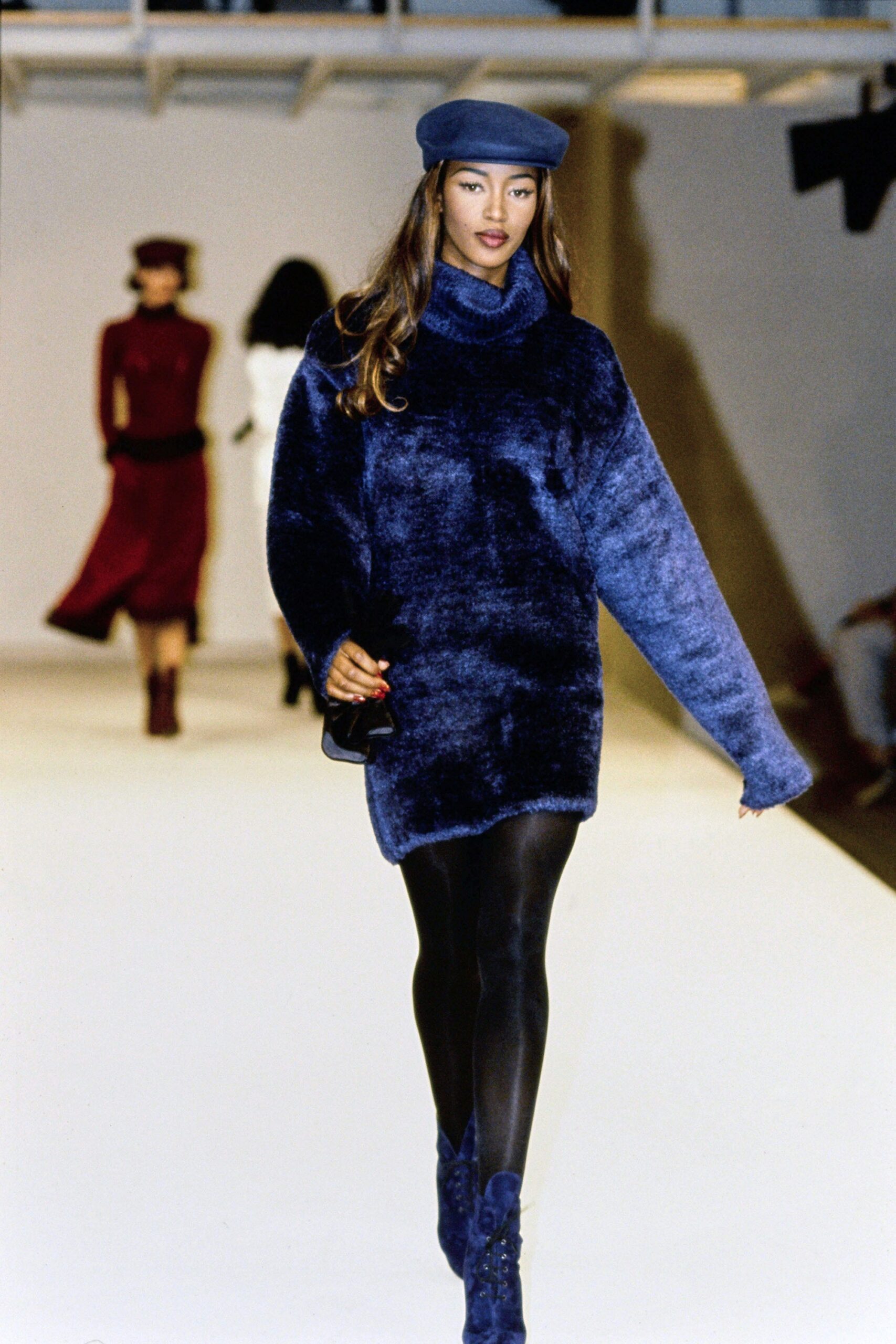 blue oversized faux-fur sweater