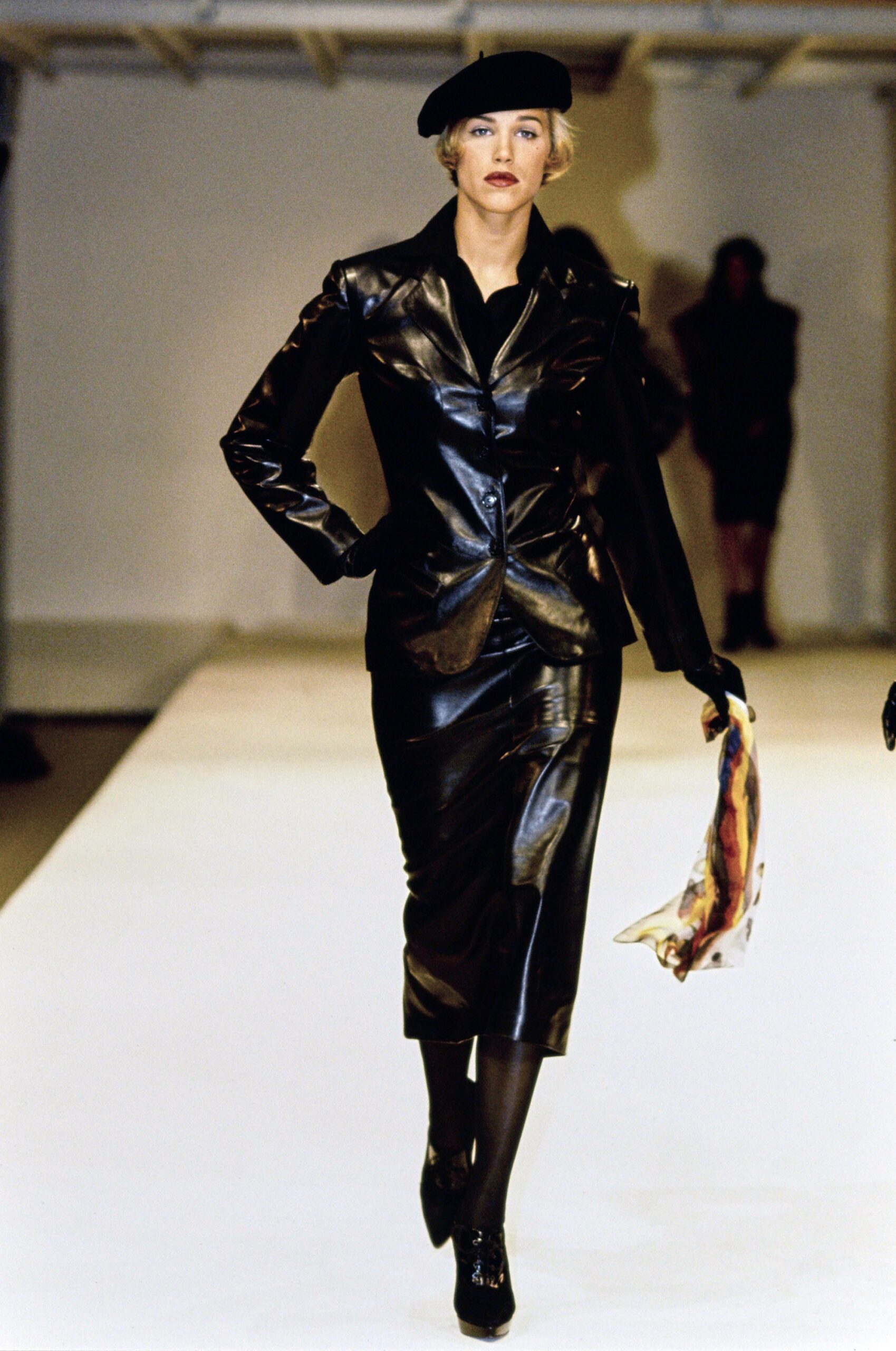 black leather blazer and skirt