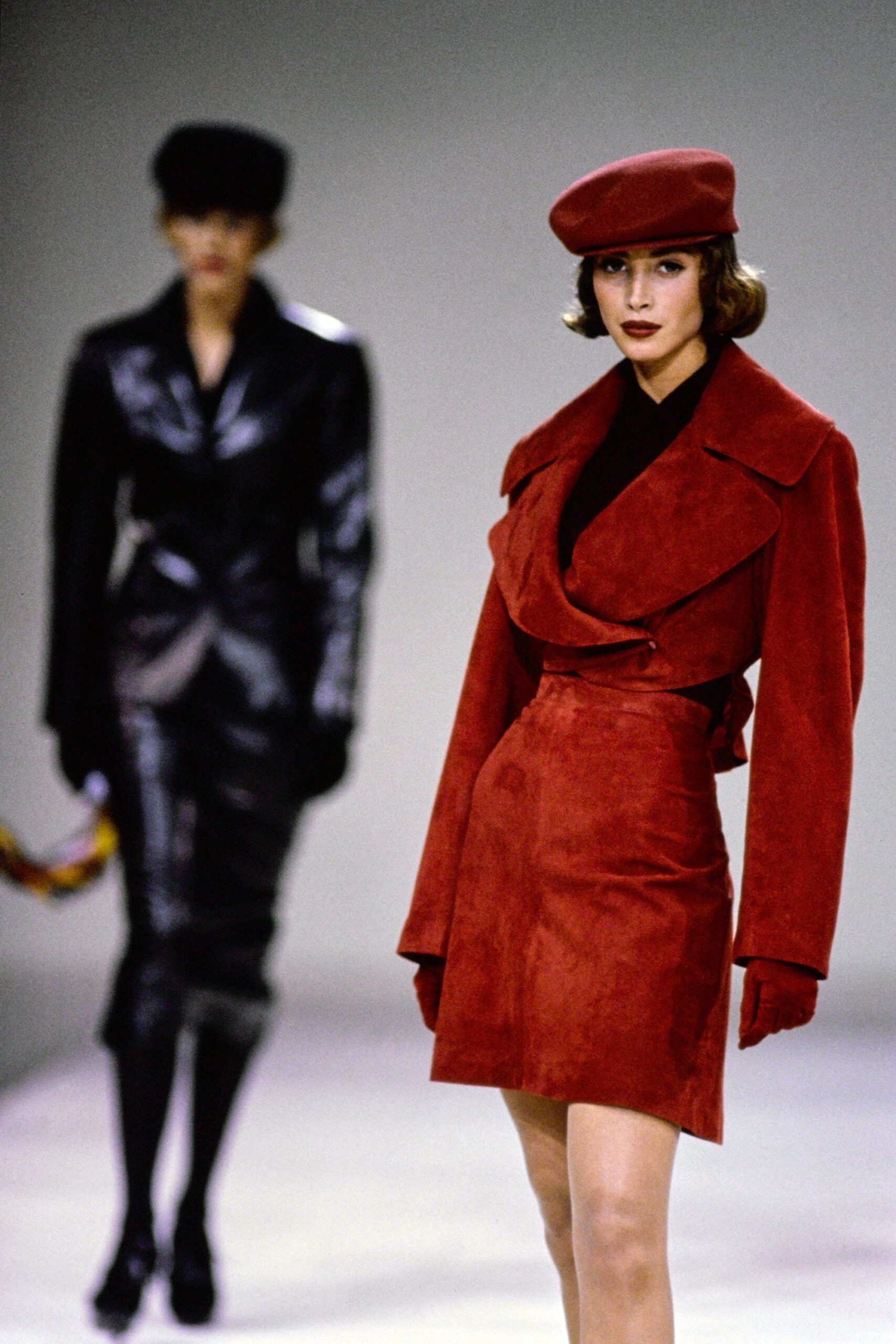 red suede fitted coat