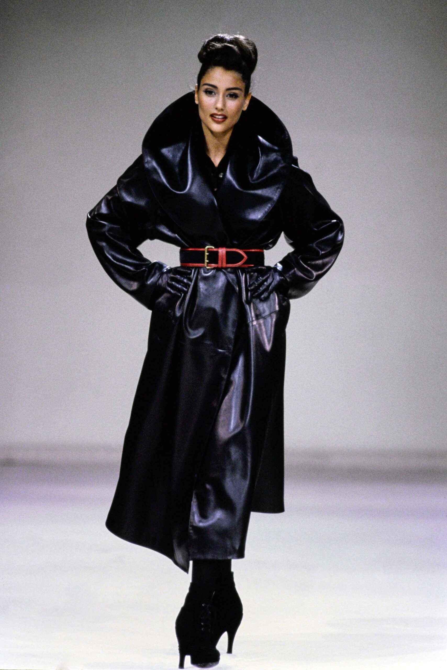 fitted black leather coat