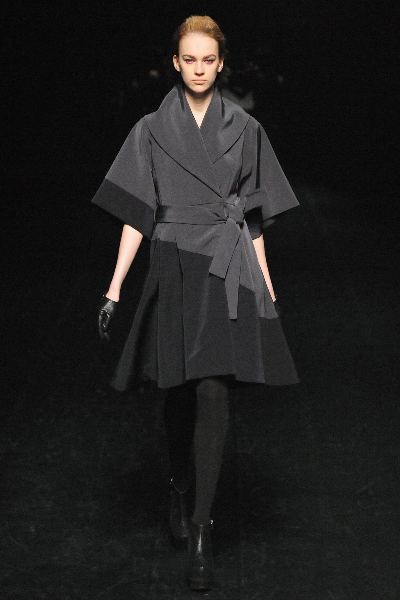 gray belted midi dress