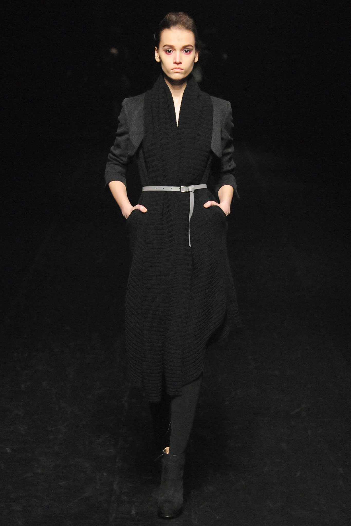 black fitted coat with belt