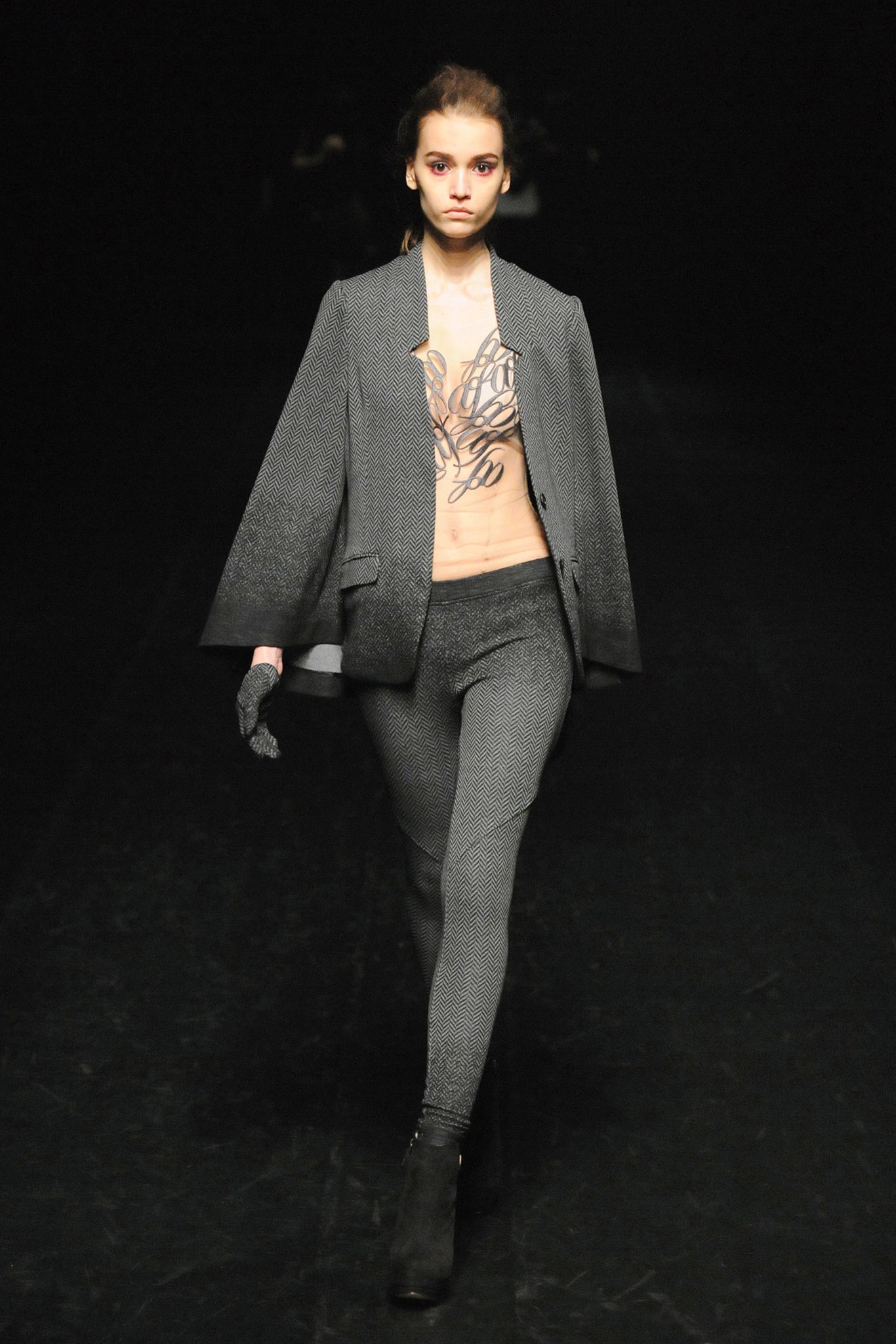 relaxed gray blazer with fitted pants