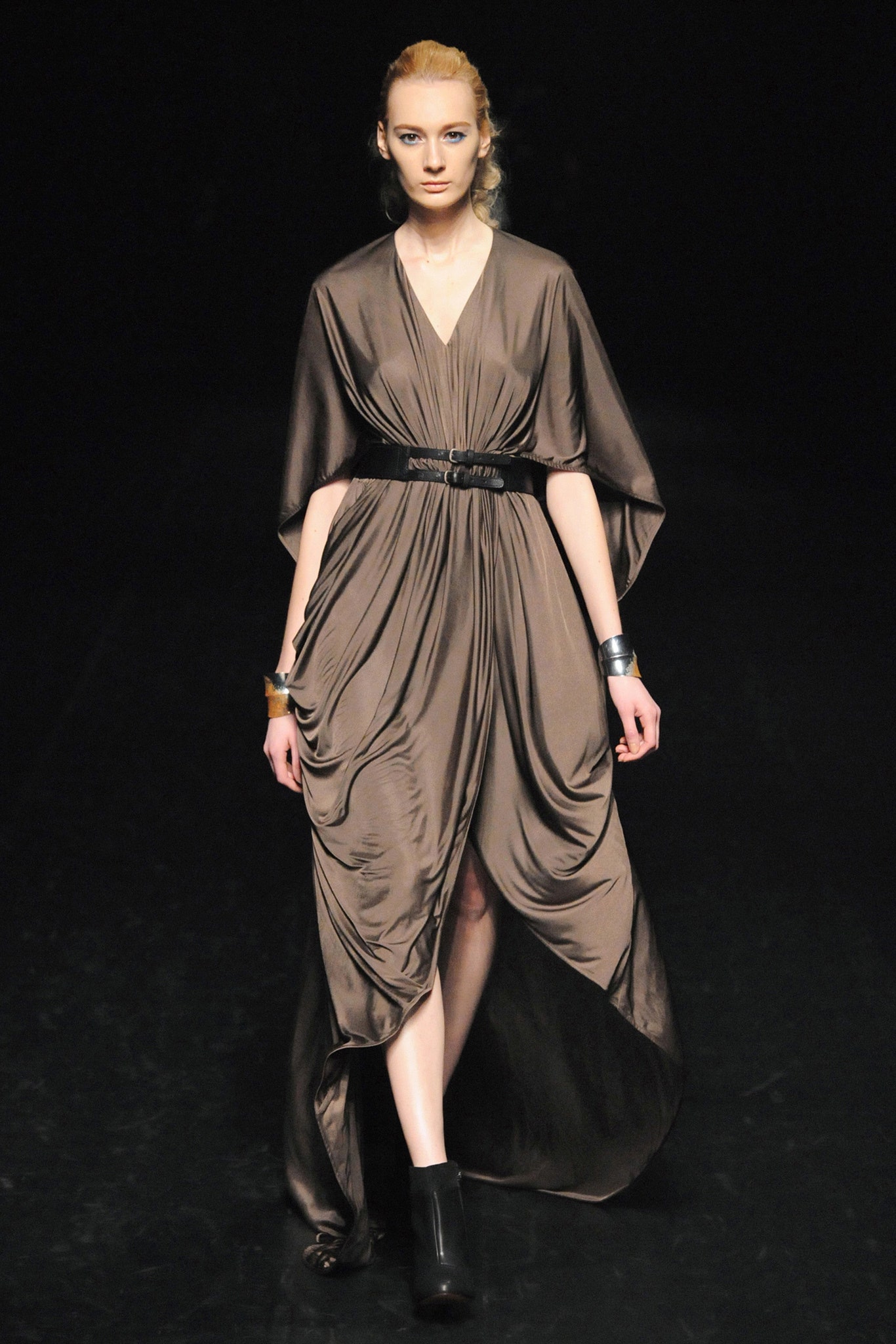 brown silk sleeveless gown