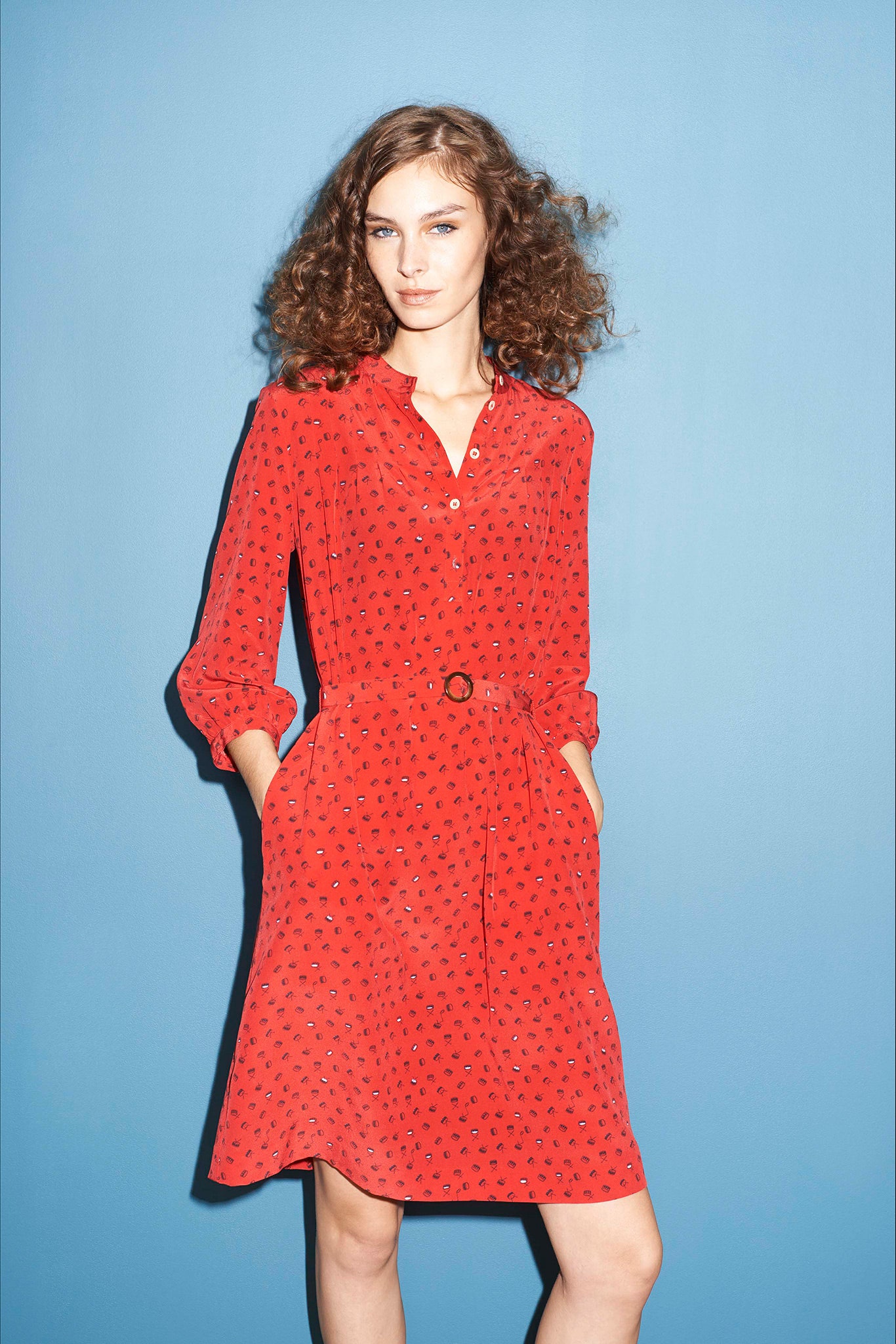 red cotton relaxed dress