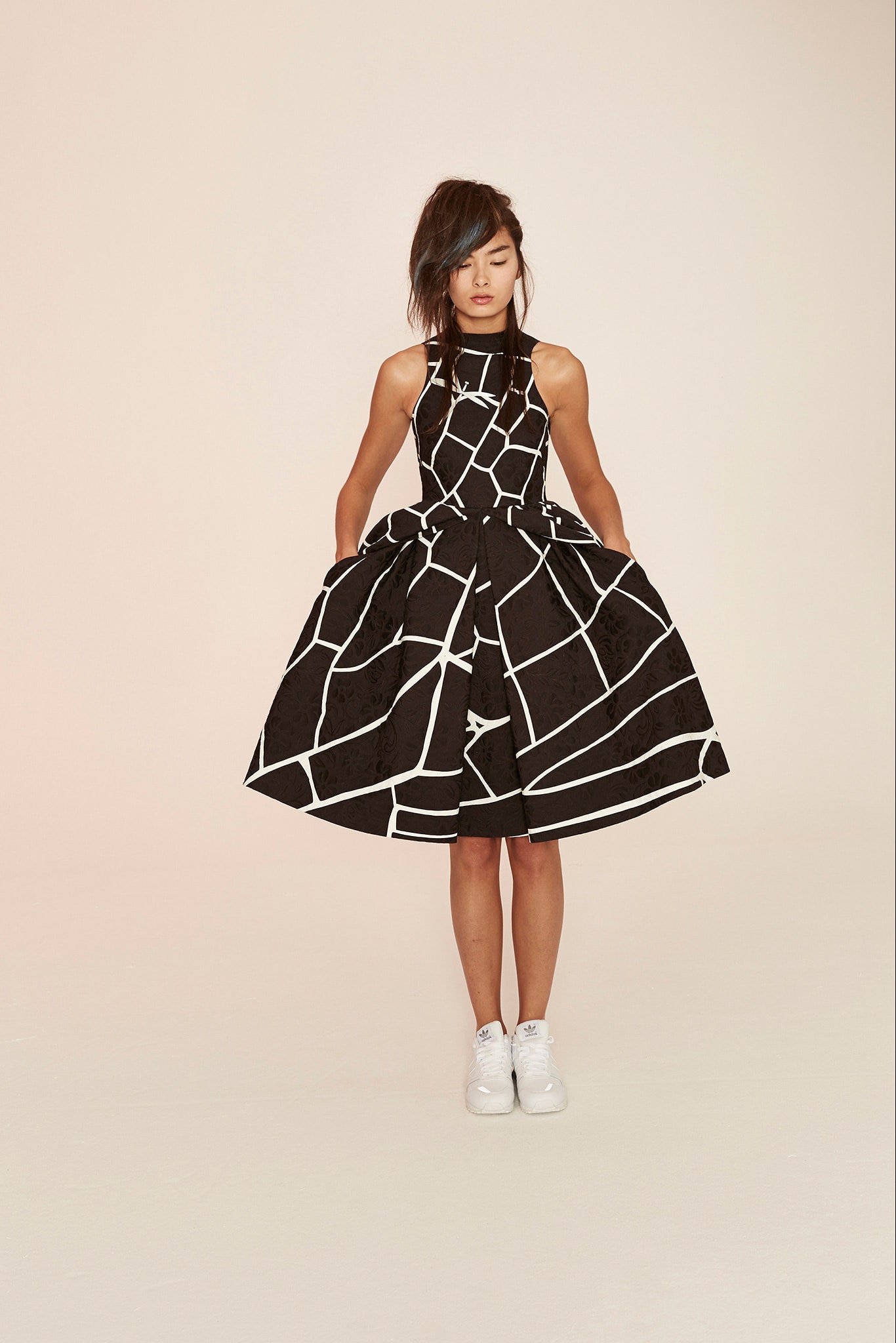 black and white printed midi dress