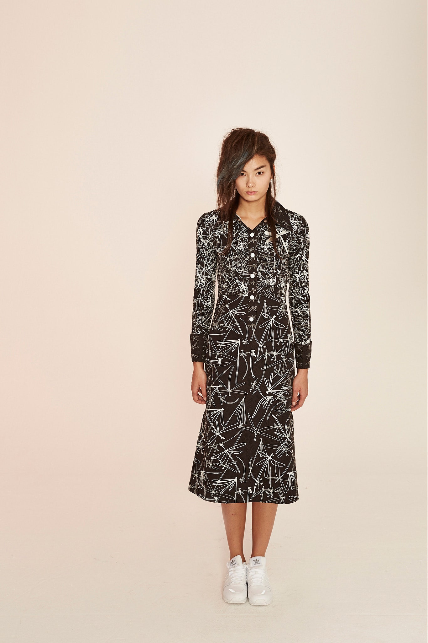black and white printed midi dress