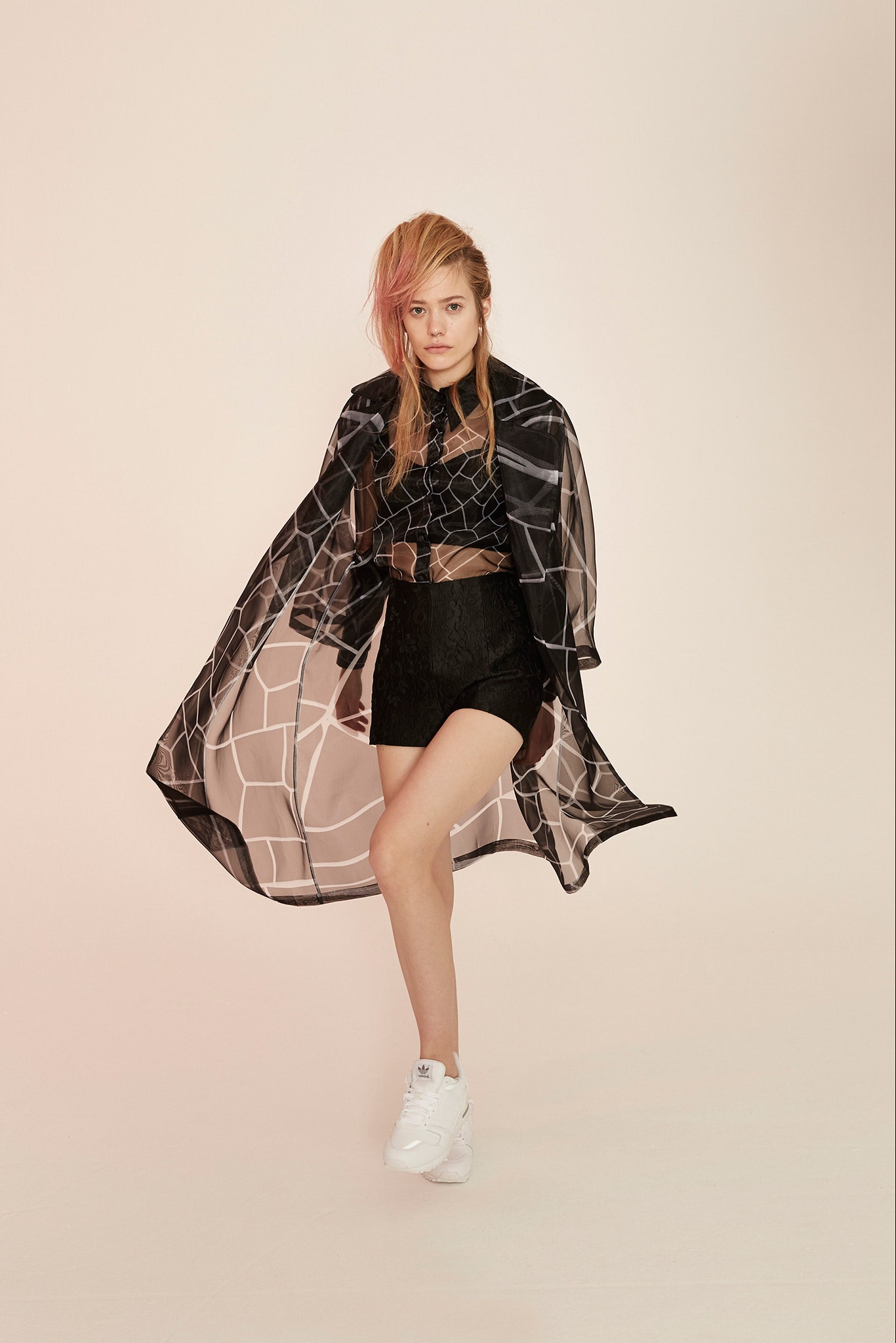 black mesh top with velvet skirt