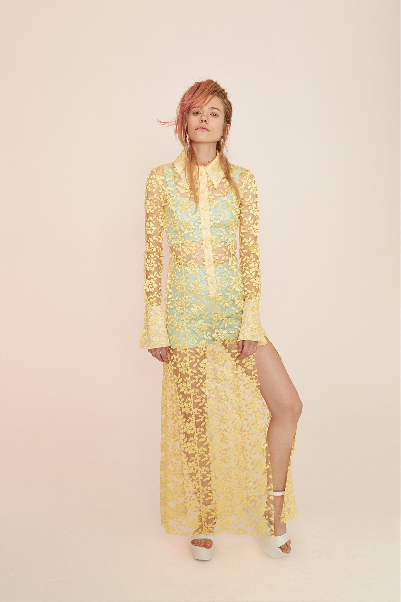 yellow blue lace maxi dress