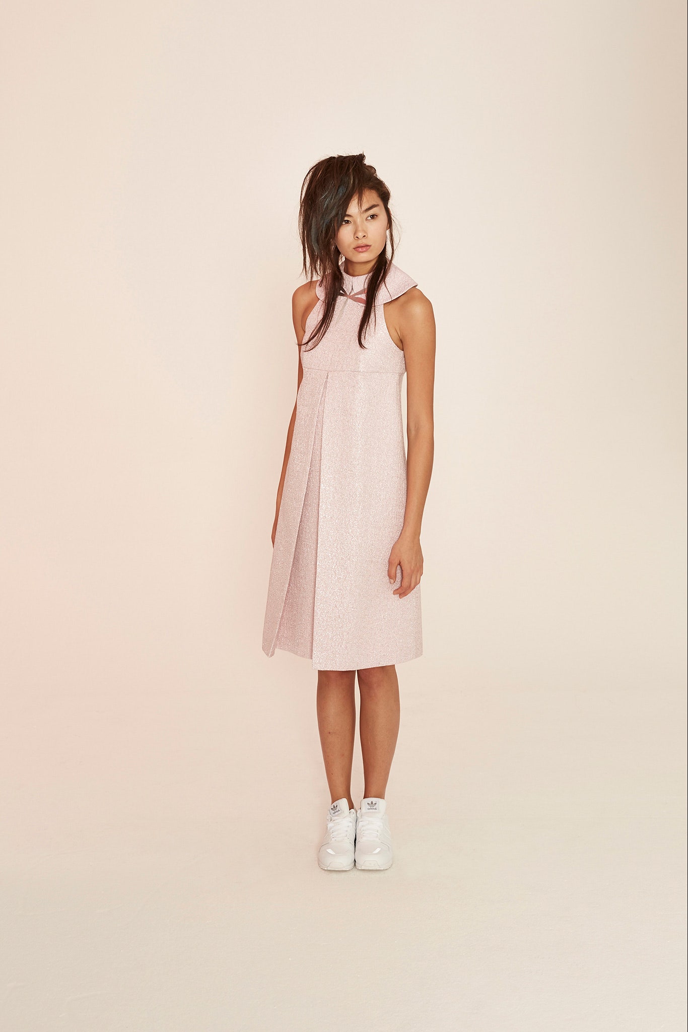 fitted pink silk sleeveless dress
