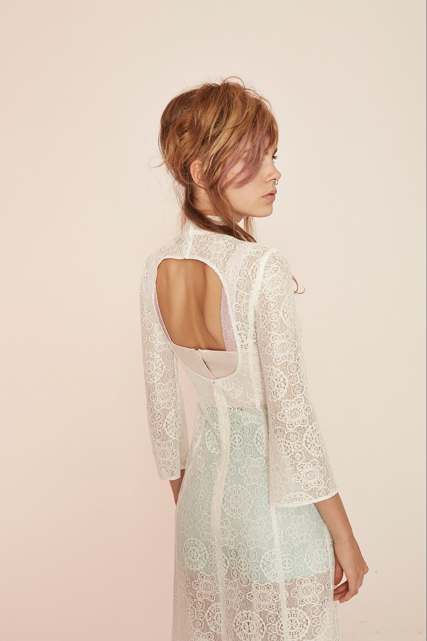 white lace backless midi dress