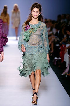 green ruffled top with tiered skirt