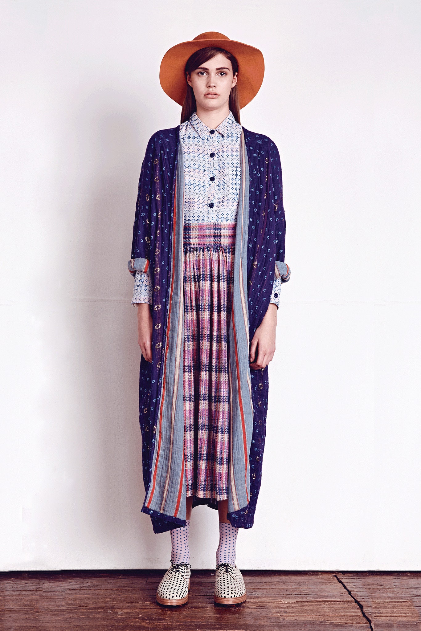 blue cotton midi dress with coat