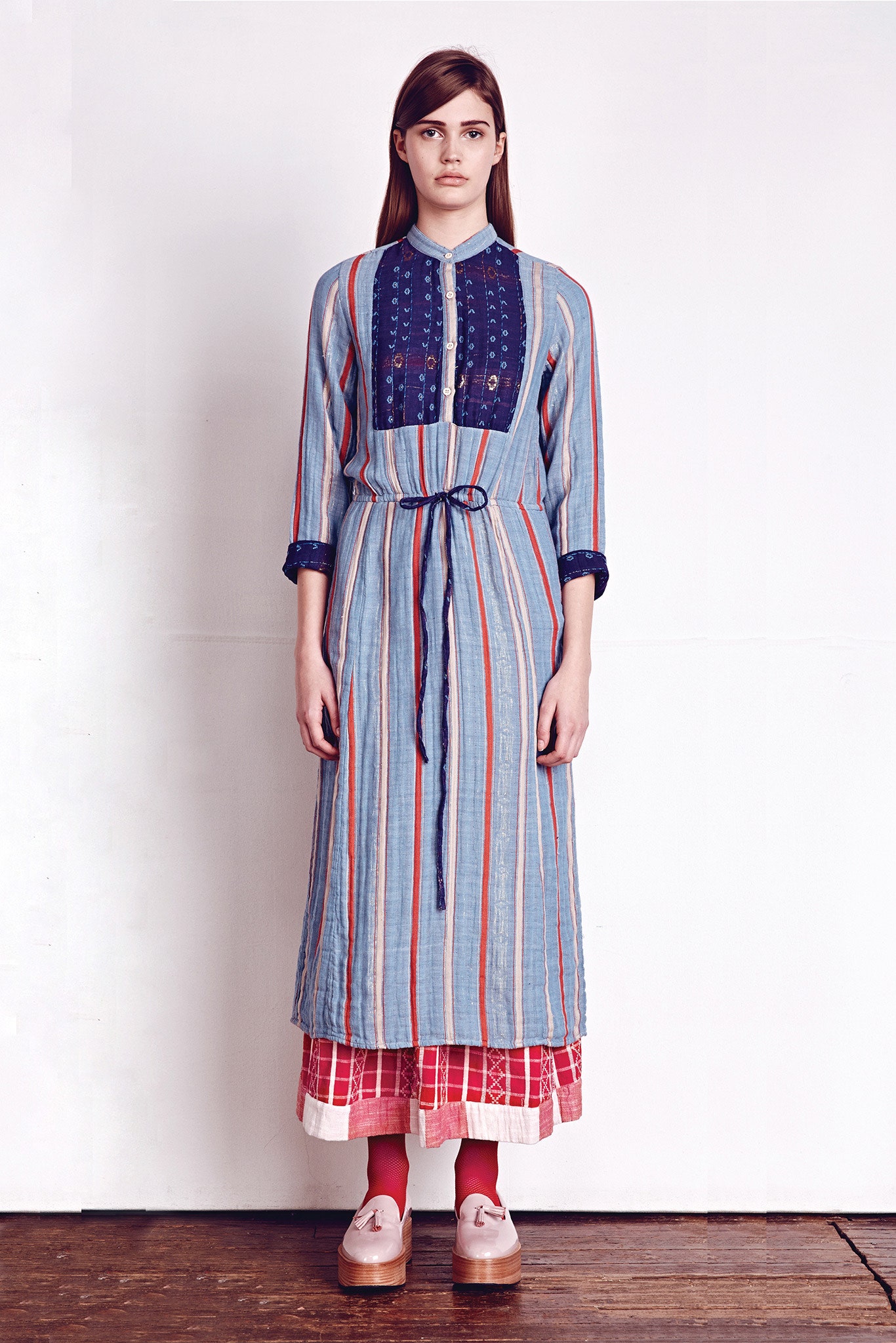 striped cotton long-sleeve dress