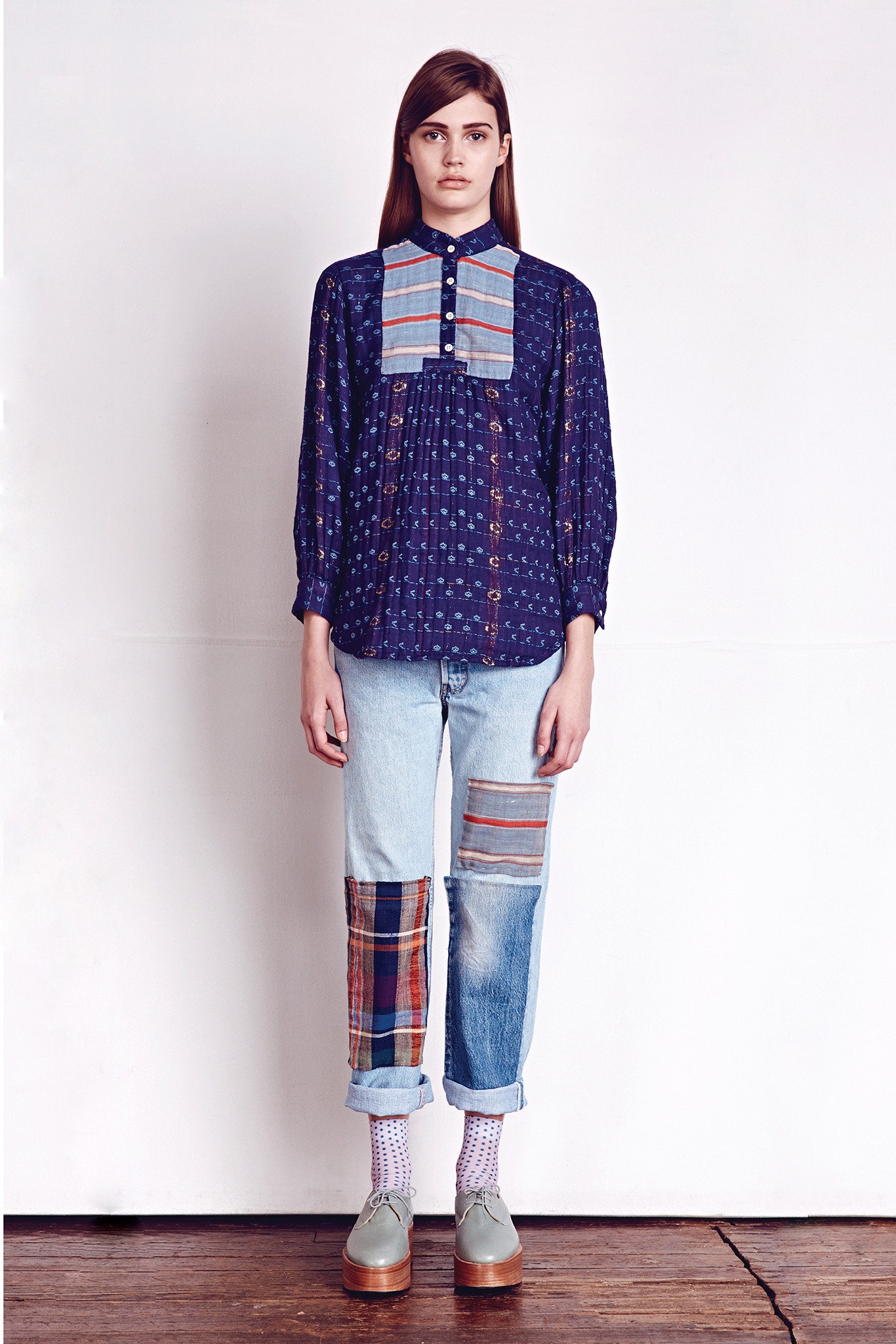 blue cotton shirt with denim pants