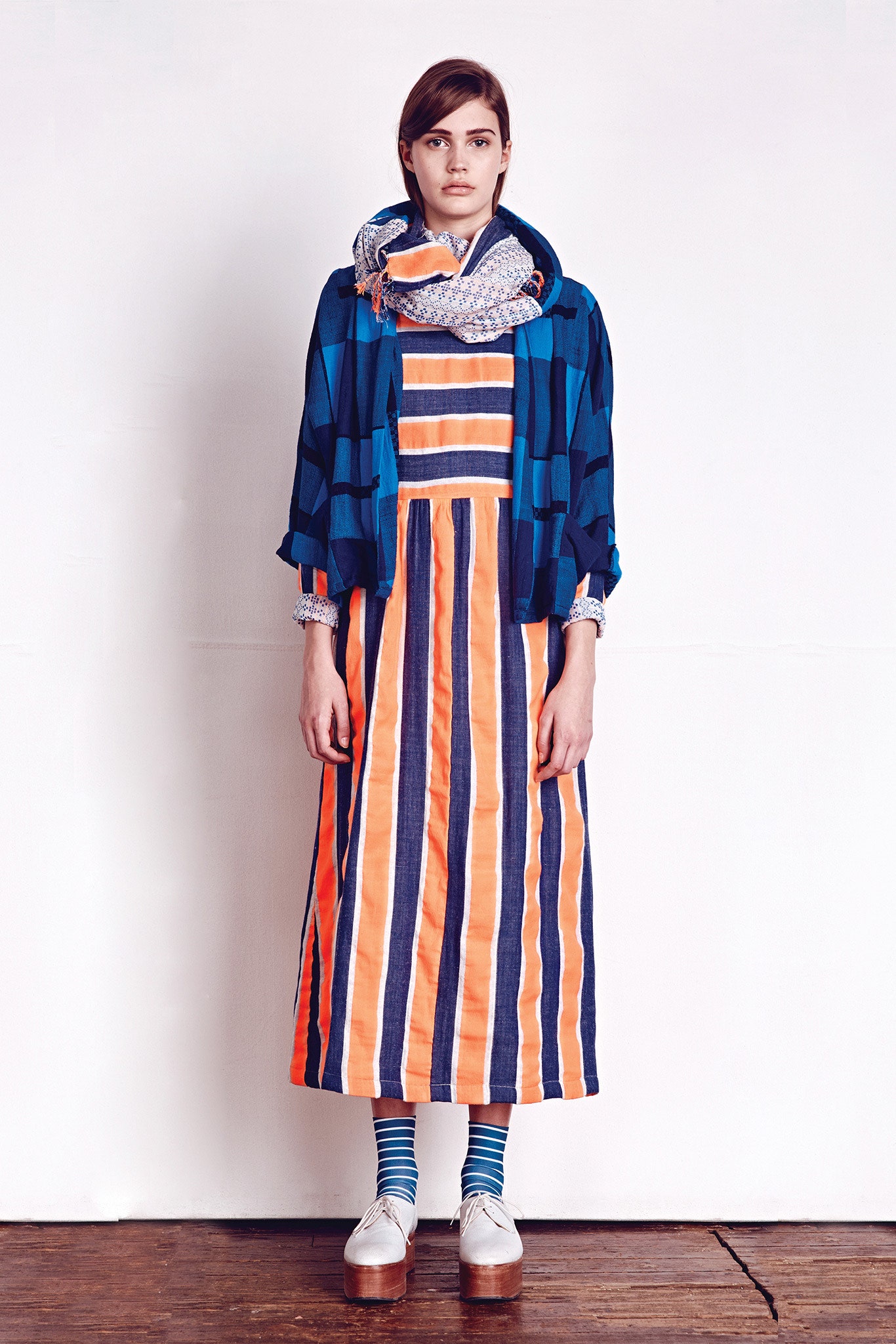 striped maxi dress with relaxed jacket