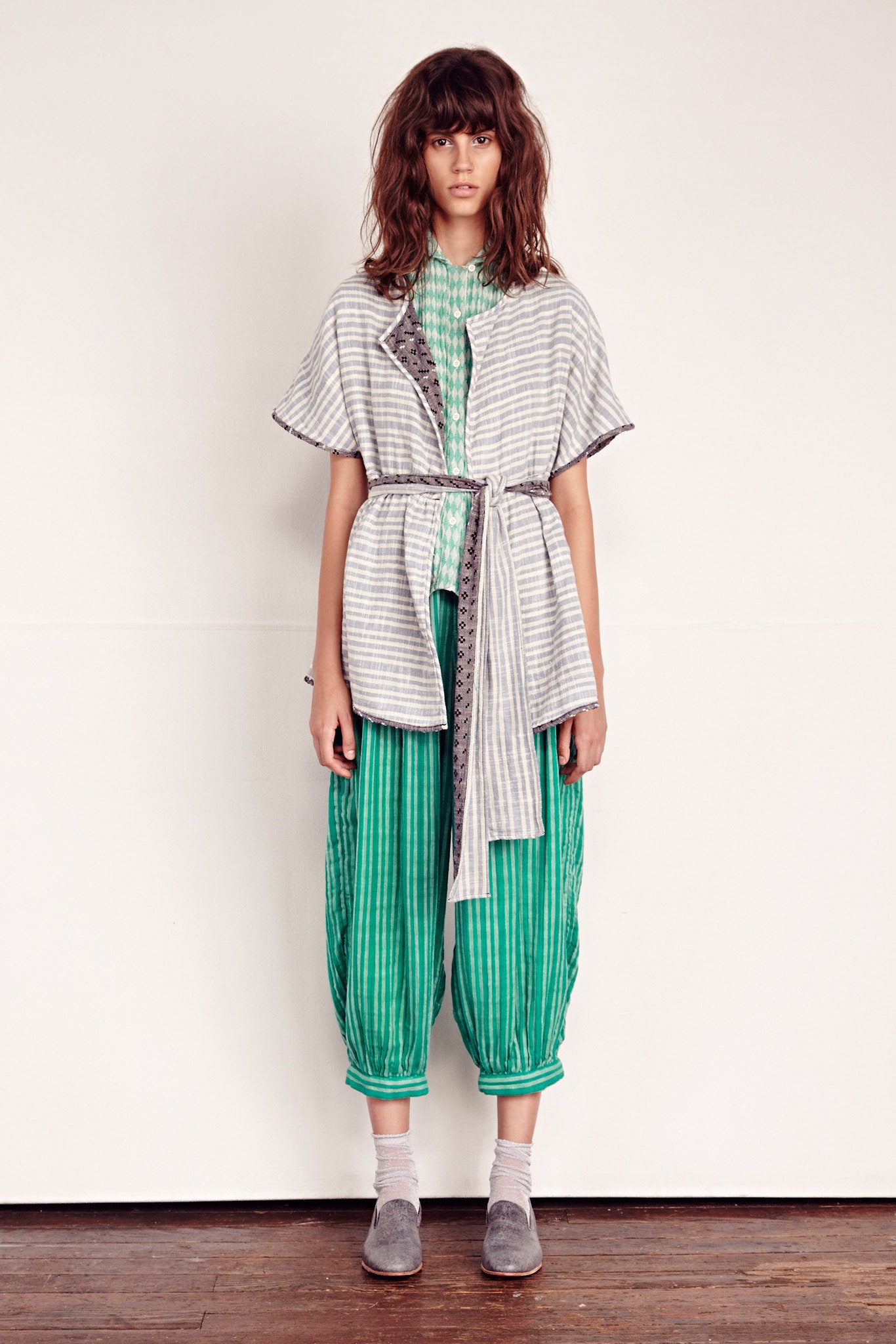 gray cotton relaxed striped cape