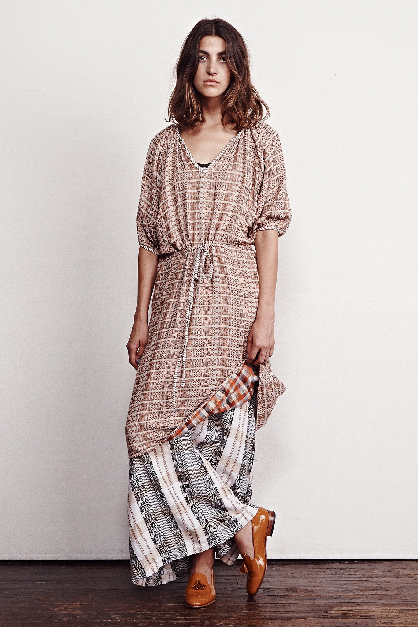 brown printed maxi dress