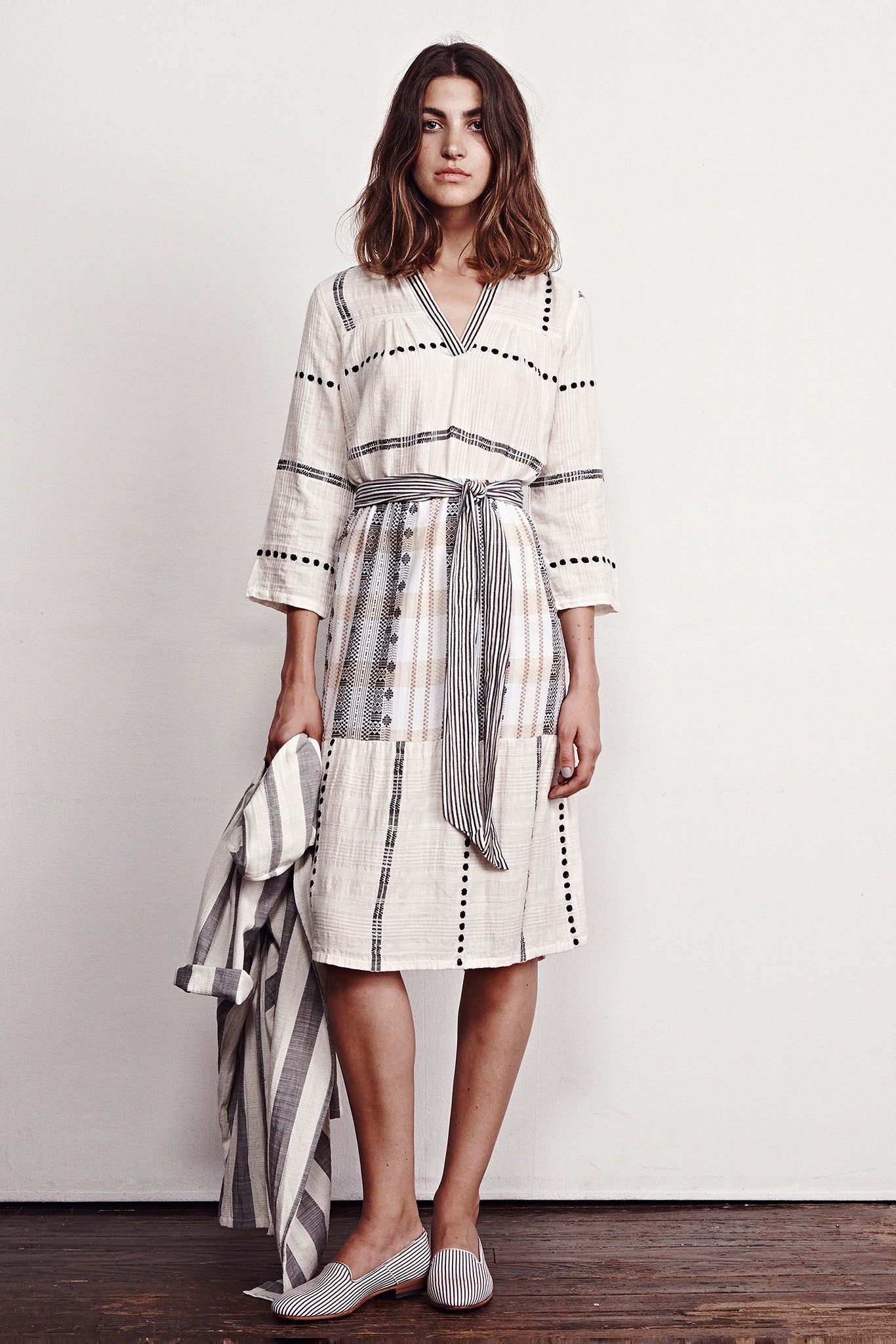 striped midi dress with jacket
