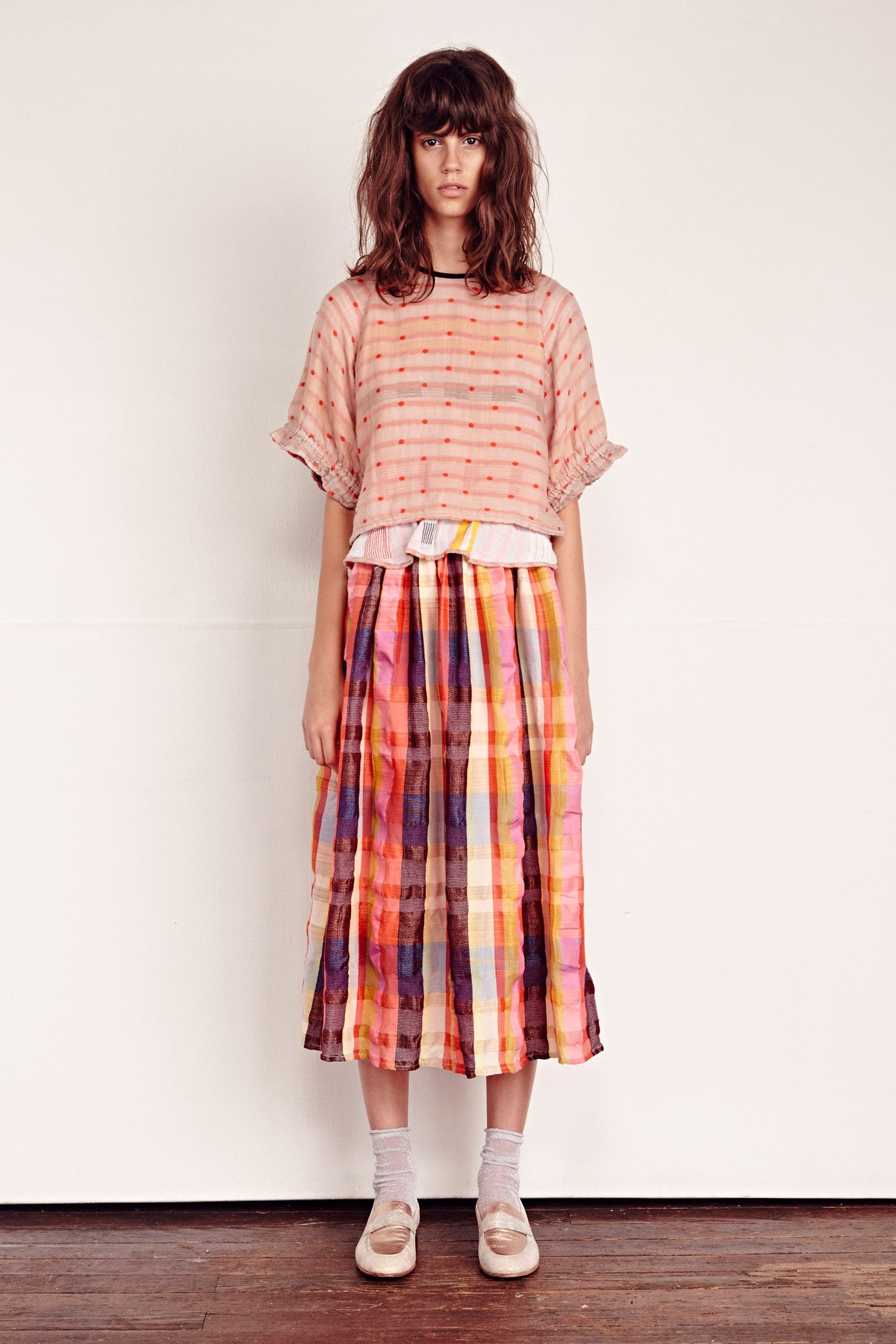 multi chiffon fitted pleated flowing midi skirt